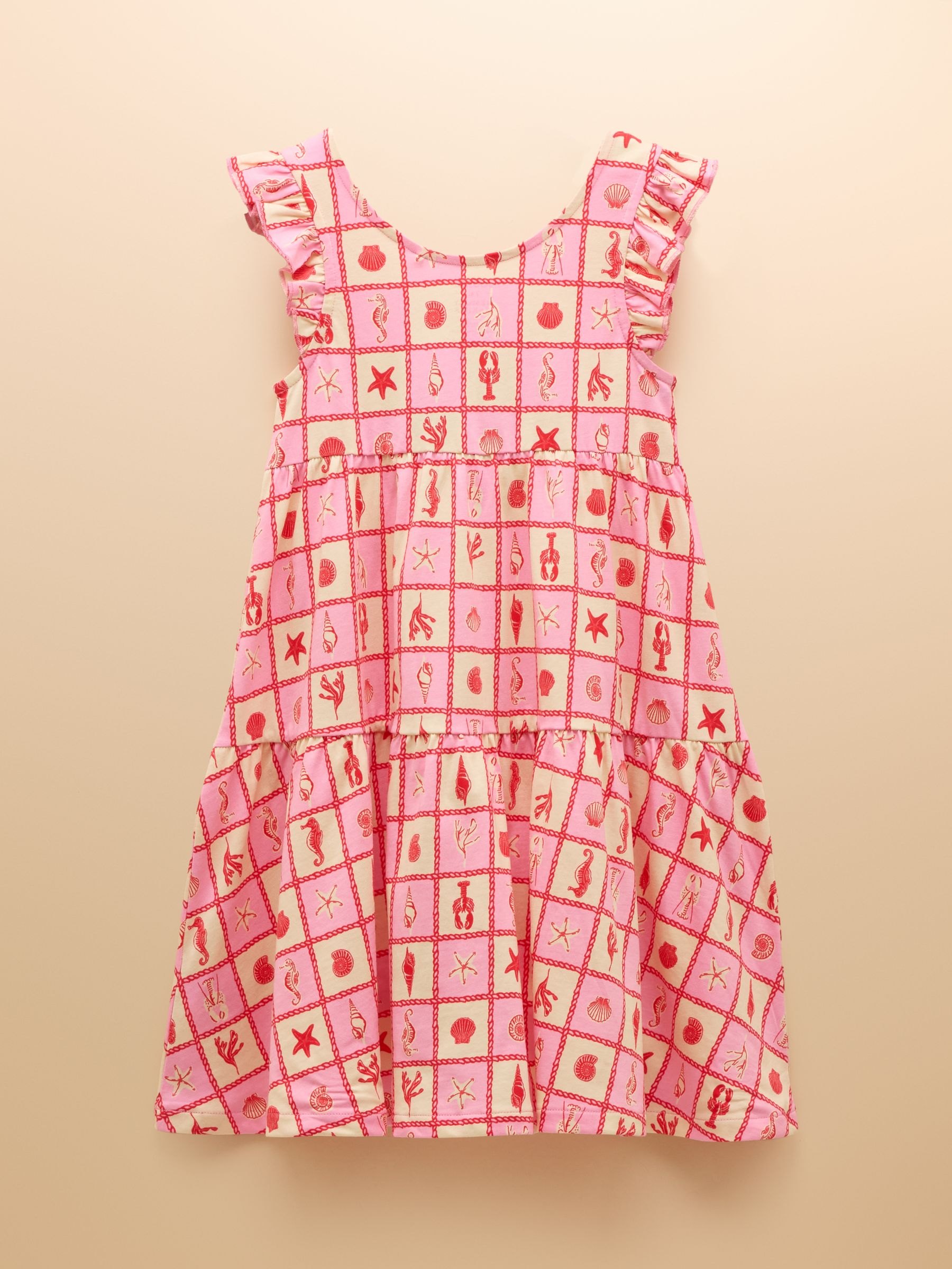 Butterly Pink/Cream Print Frill Sleeve Dress - Image 2 of 4