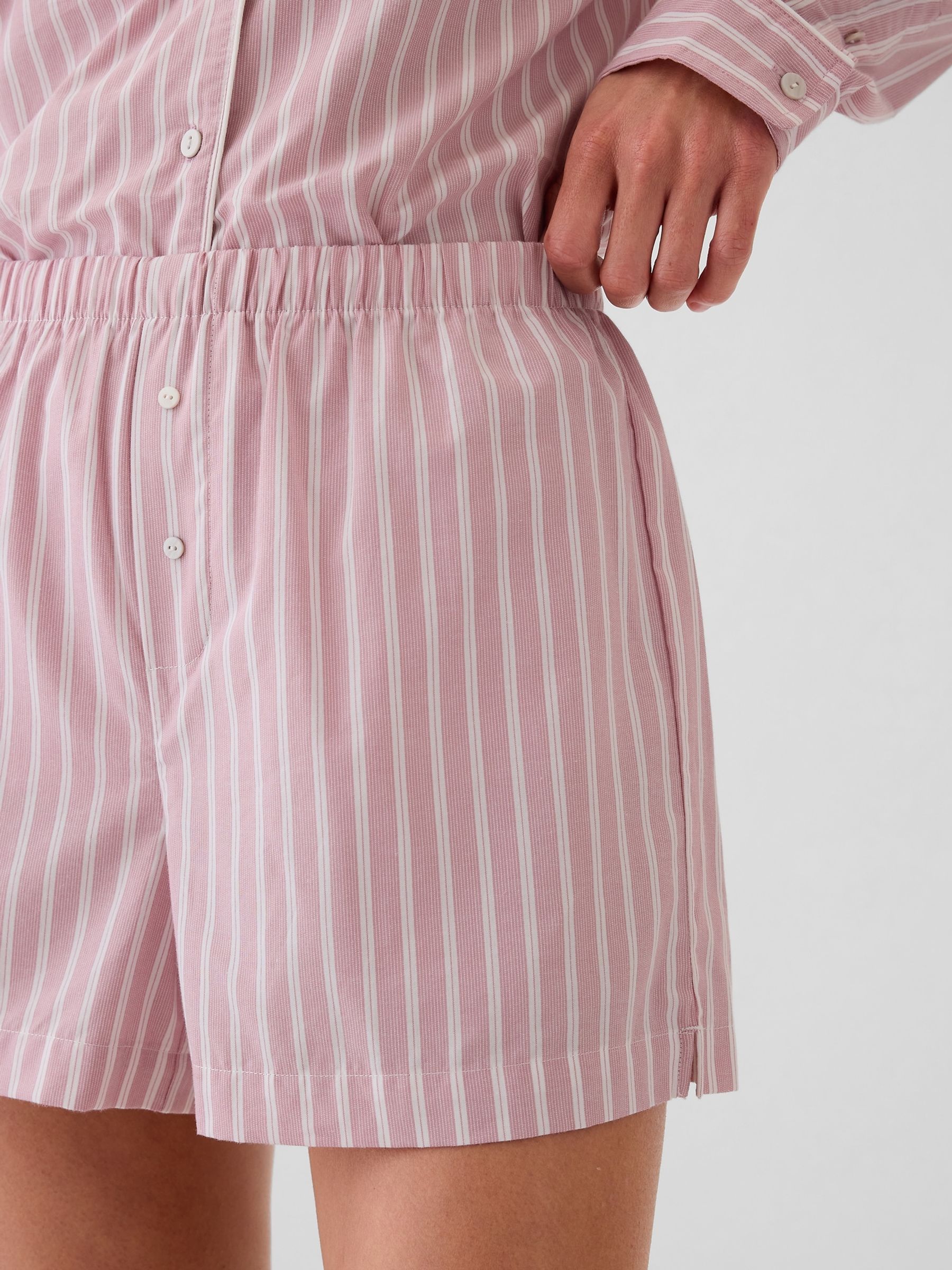 Pink Stripe 100% Cotton Poplin Pyjama Boxer Shorts - Image 4 of 5