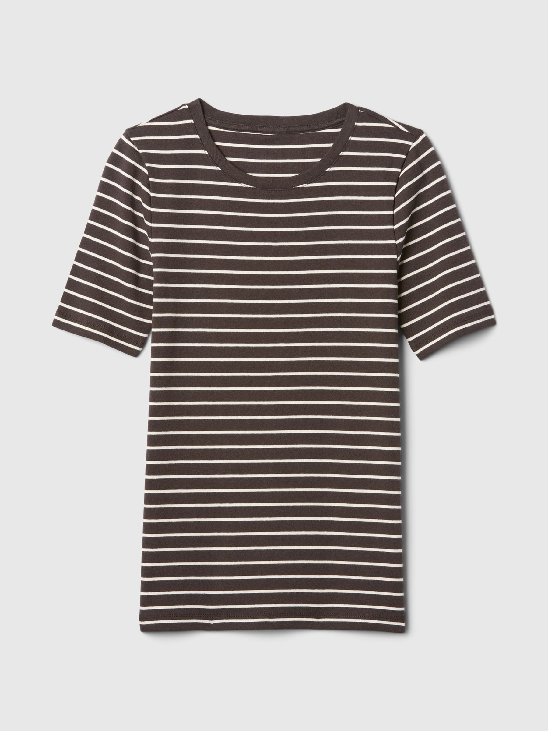 Brown Stripe Short Sleeve Modern Cotton-Modal Crew Neck T-Shirt - Image 5 of 5