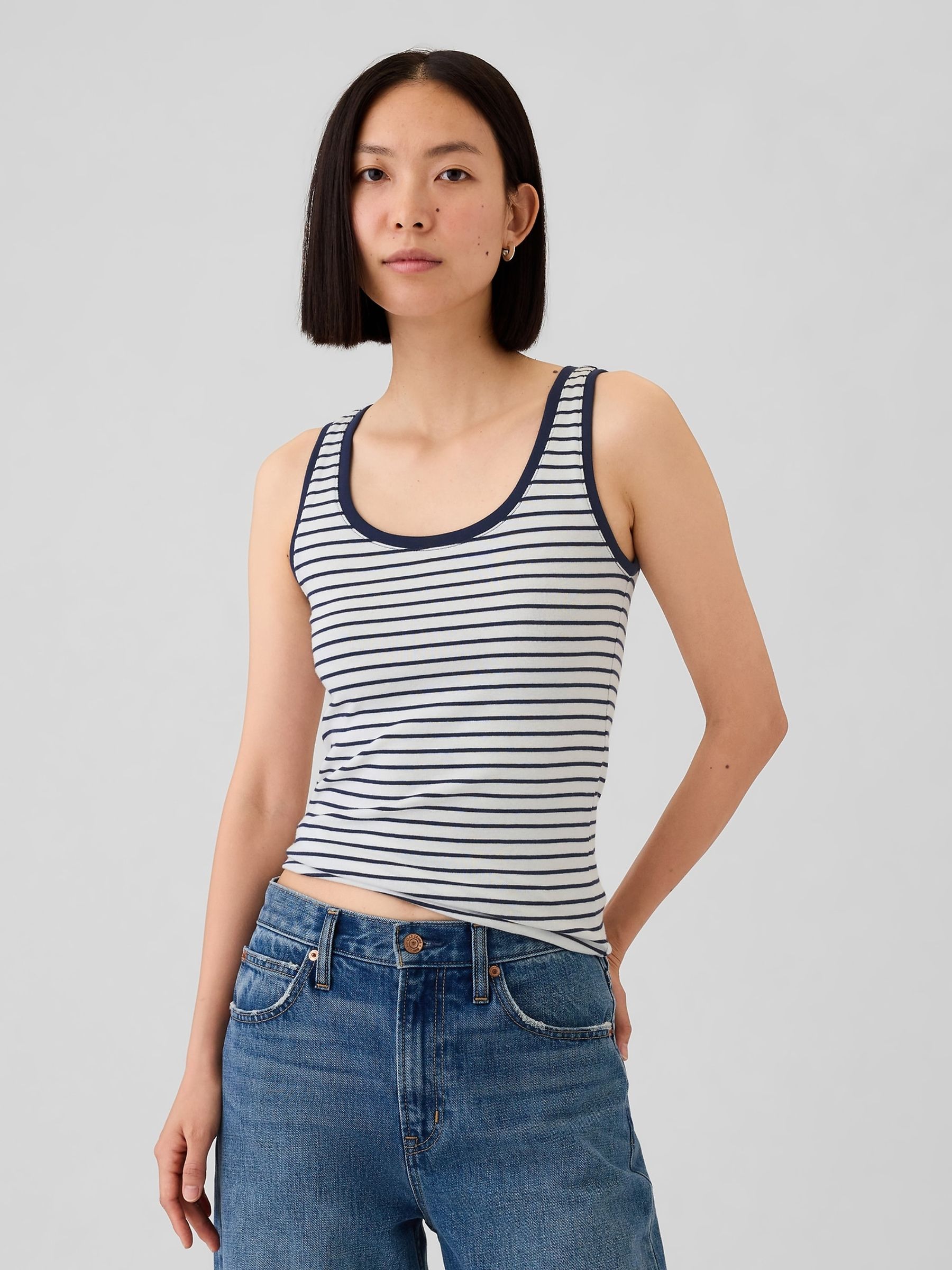 White/Blue Stripe Modern Cotton-Modal Vest - Image 1 of 5