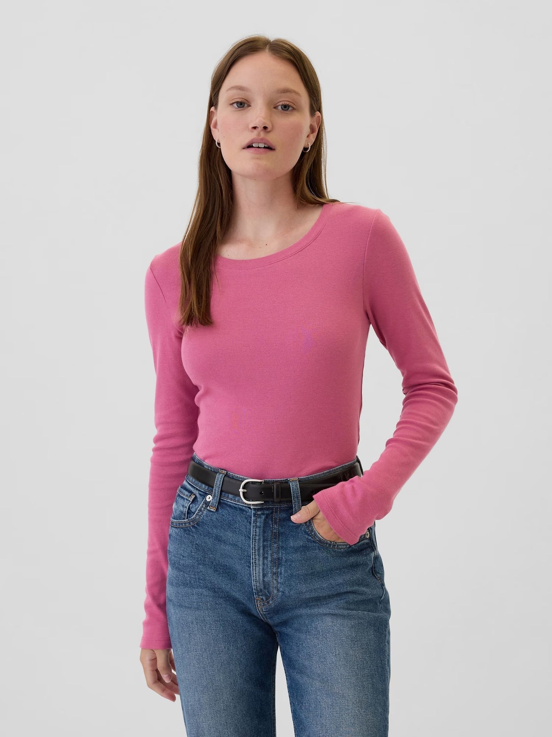 Pink Favourite Cotton-Modal Crew Neck Long Sleeve T-Shirt - Image 1 of 5