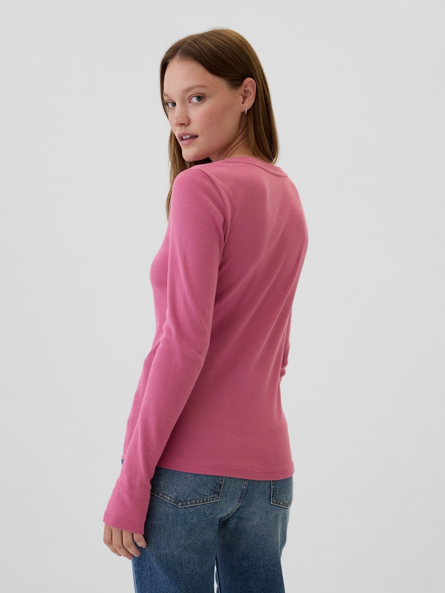 Pink Favourite Cotton-Modal Crew Neck Long Sleeve T-Shirt - Image 2 of 5