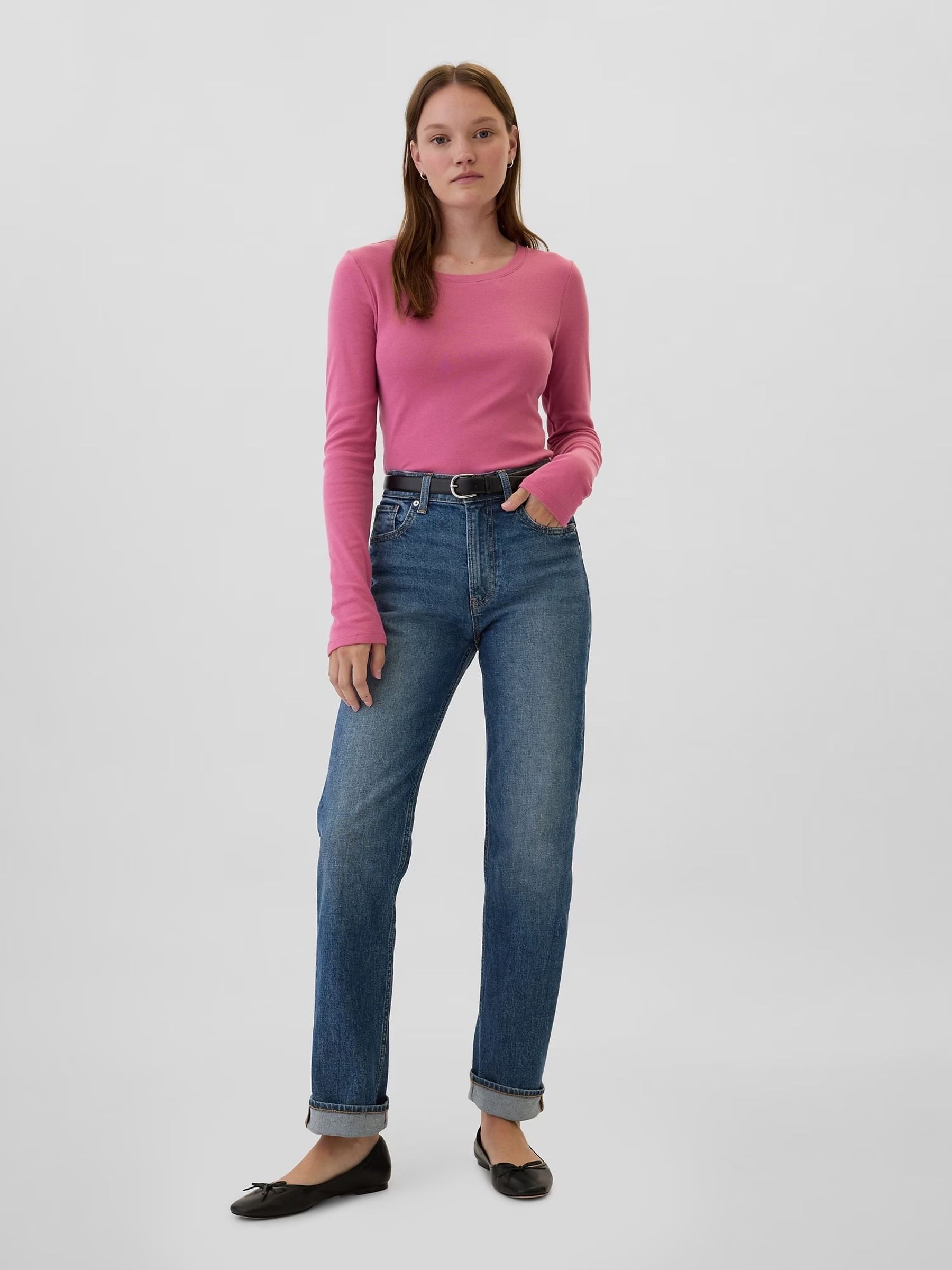 Pink Favourite Cotton-Modal Crew Neck Long Sleeve T-Shirt - Image 3 of 5