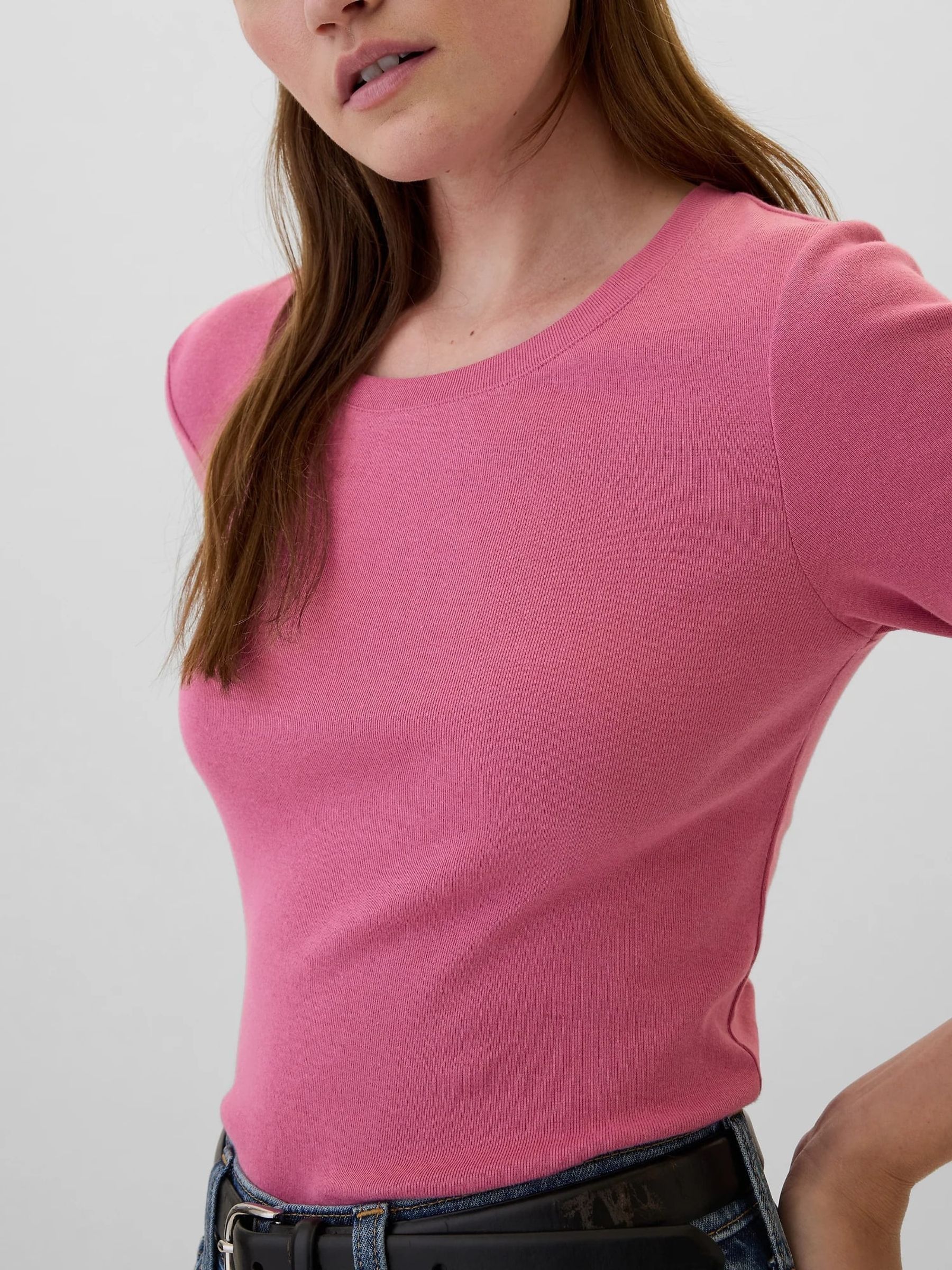 Pink Favourite Cotton-Modal Crew Neck Long Sleeve T-Shirt - Image 4 of 5