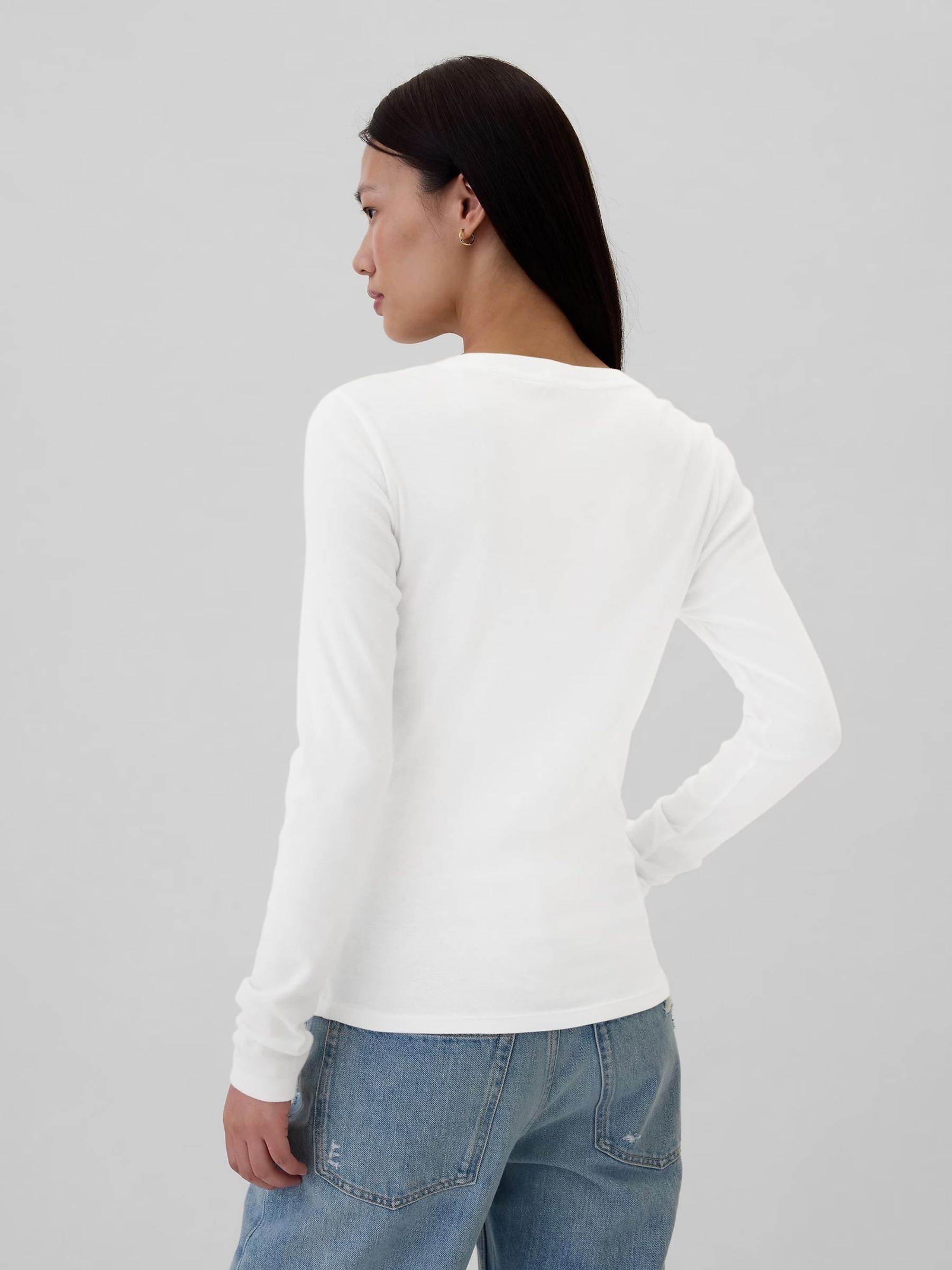 White Favourite Cotton-Modal Crew Neck Long Sleeve T-Shirt - Image 2 of 5
