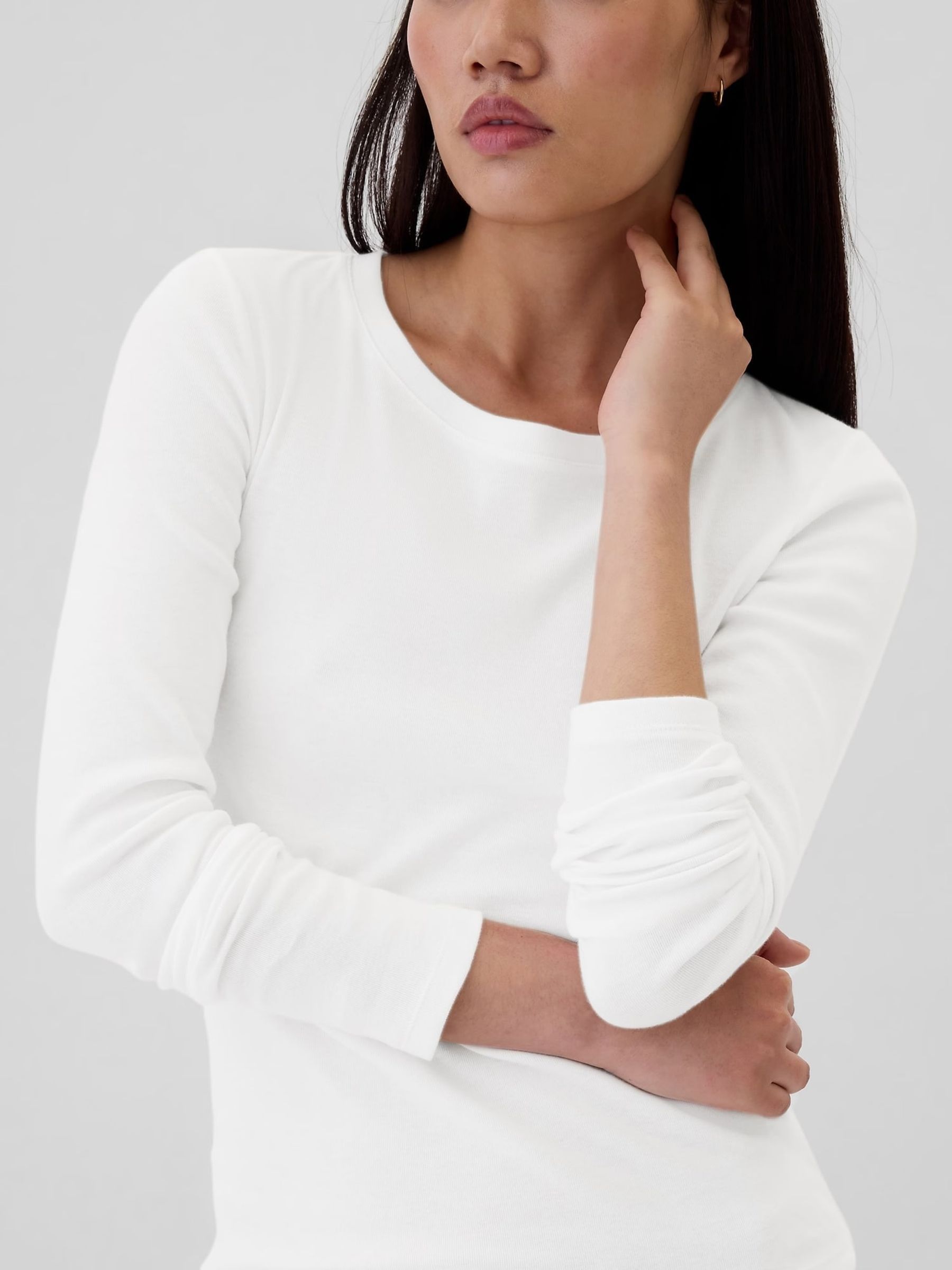 White Favourite Cotton-Modal Crew Neck Long Sleeve T-Shirt - Image 4 of 5