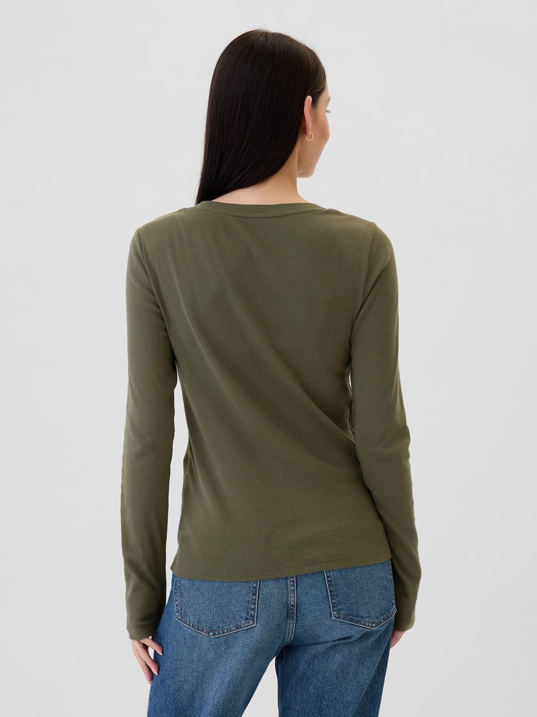 Green Favourite Cotton-Modal Crew Neck Long Sleeve T-Shirt - Image 2 of 5