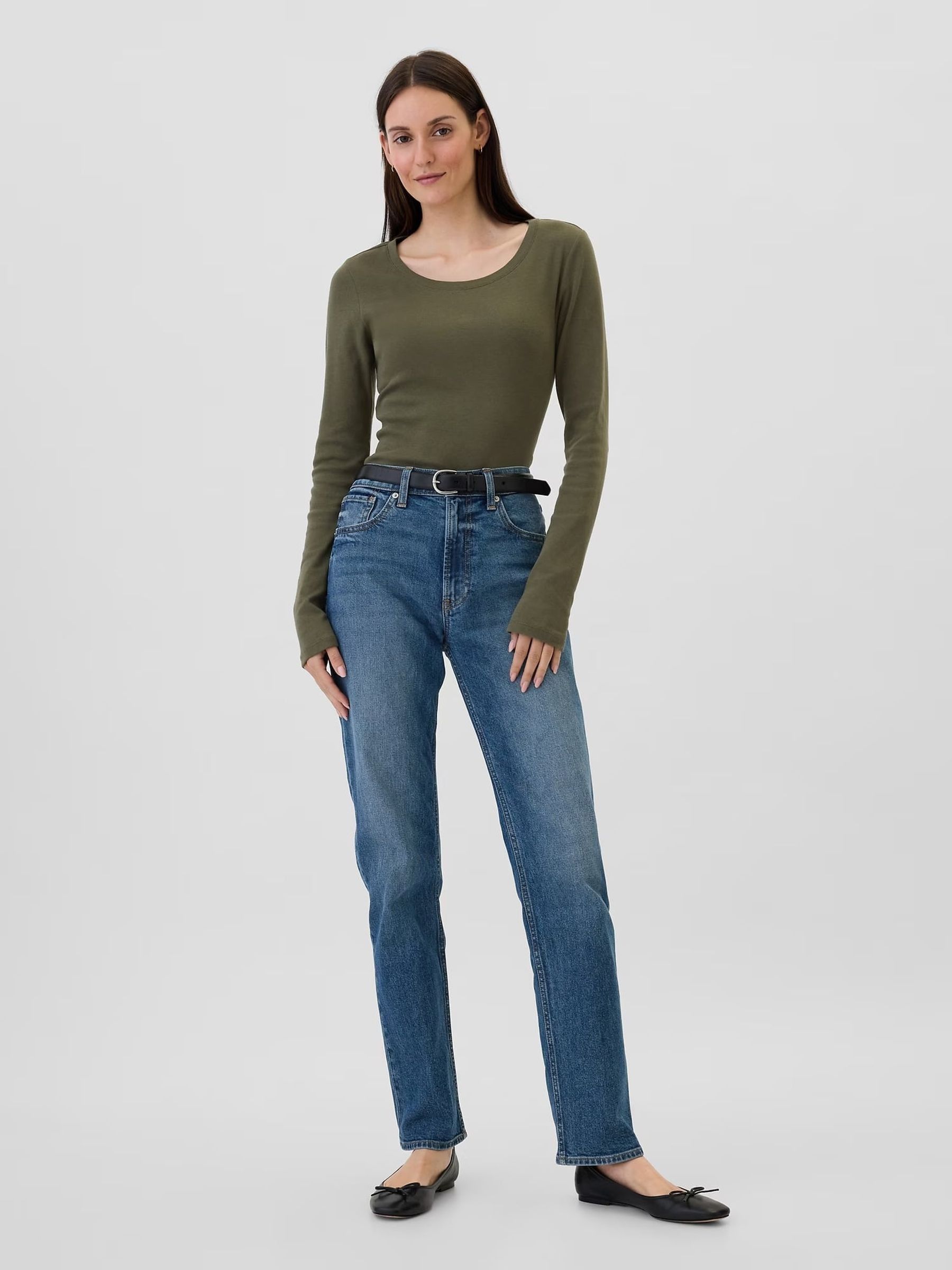 Green Favourite Cotton-Modal Crew Neck Long Sleeve T-Shirt - Image 3 of 5