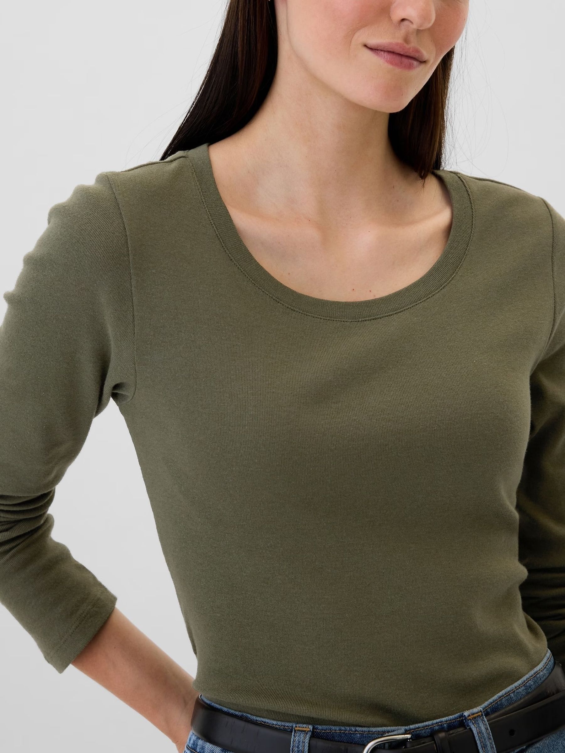 Green Favourite Cotton-Modal Crew Neck Long Sleeve T-Shirt - Image 4 of 5