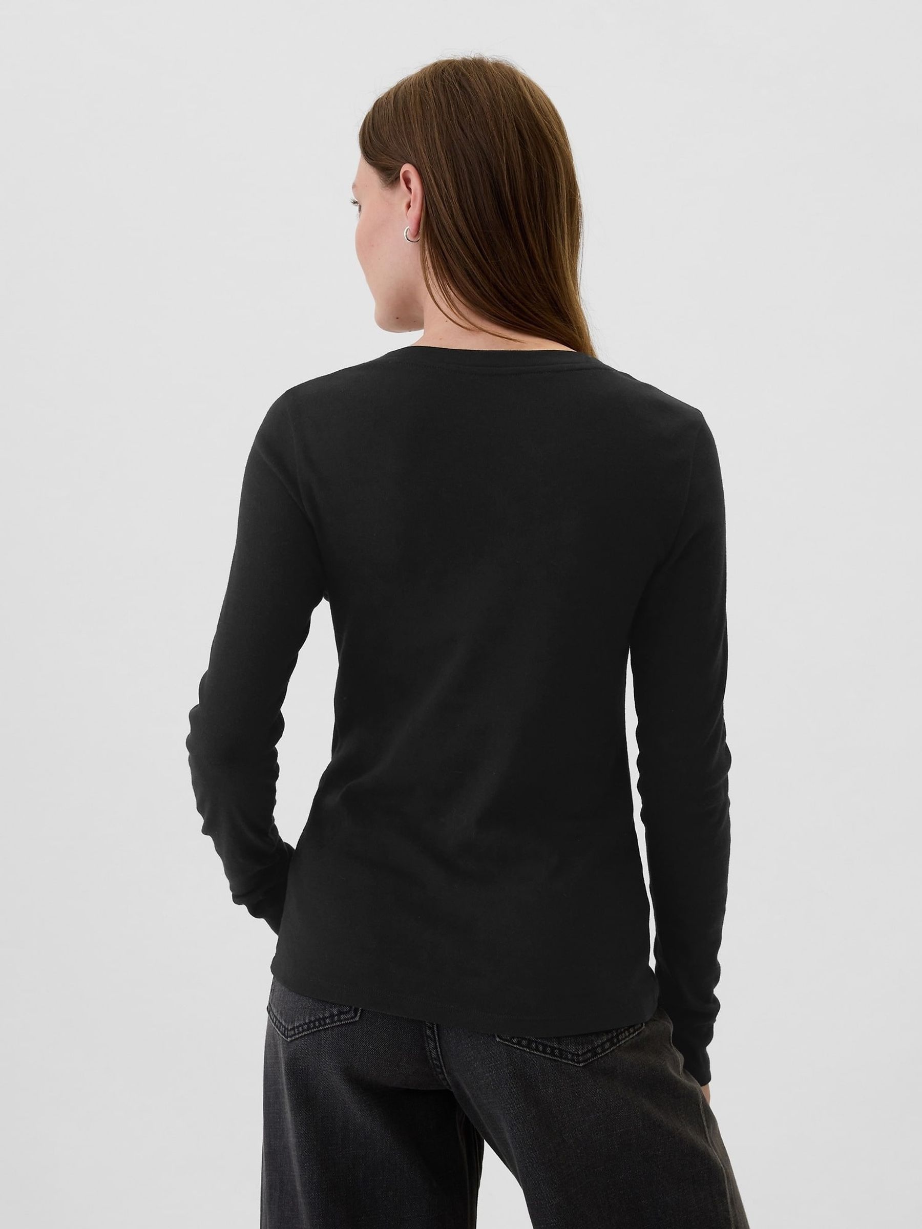 Black Favourite Cotton-Modal Crew Neck Long Sleeve T-Shirt - Image 2 of 5