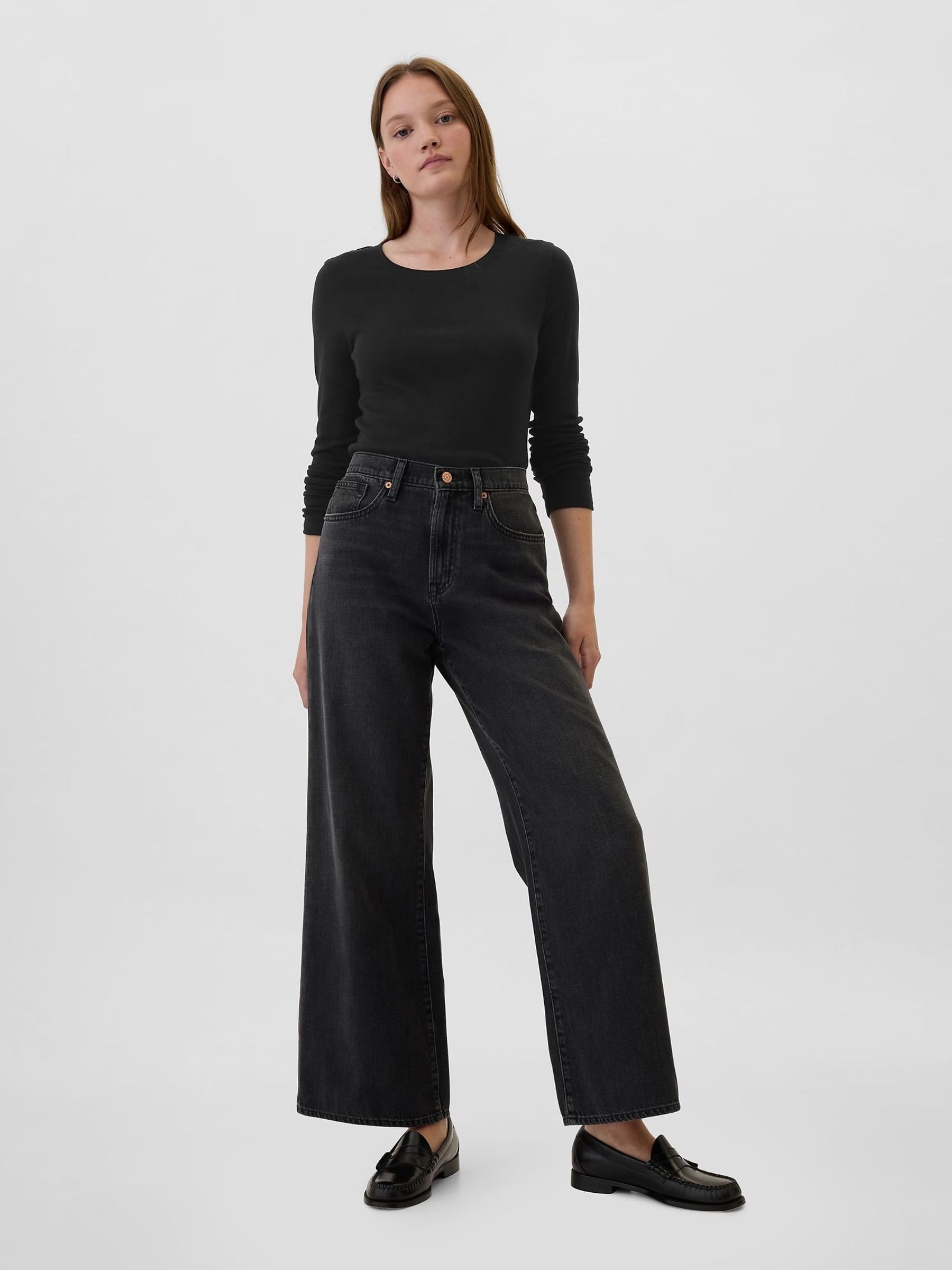 Black Favourite Cotton-Modal Crew Neck Long Sleeve T-Shirt - Image 3 of 5