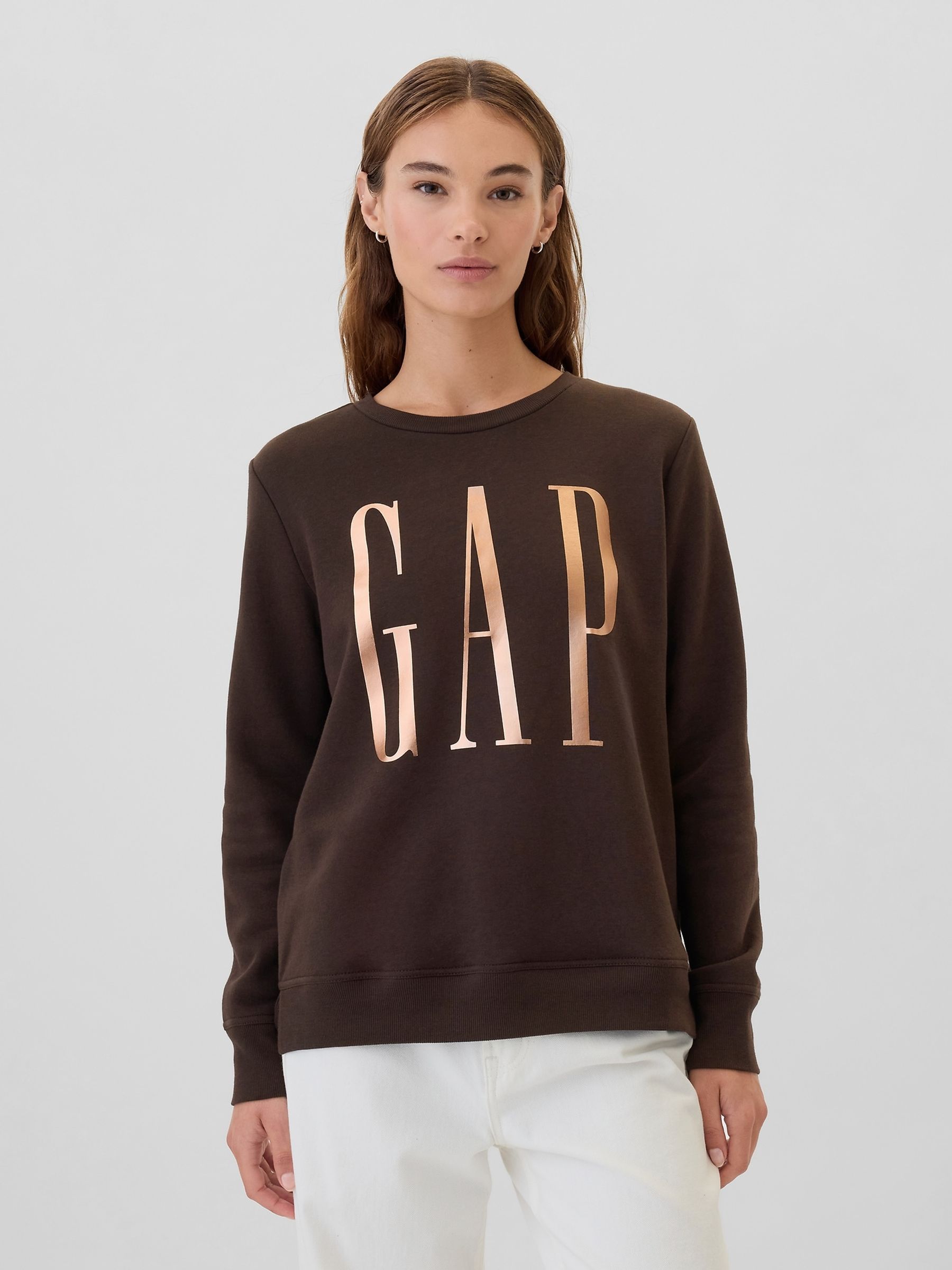 Brown Metallic Relaxed Logo Crew Neck Jumper - Image 1 of 4