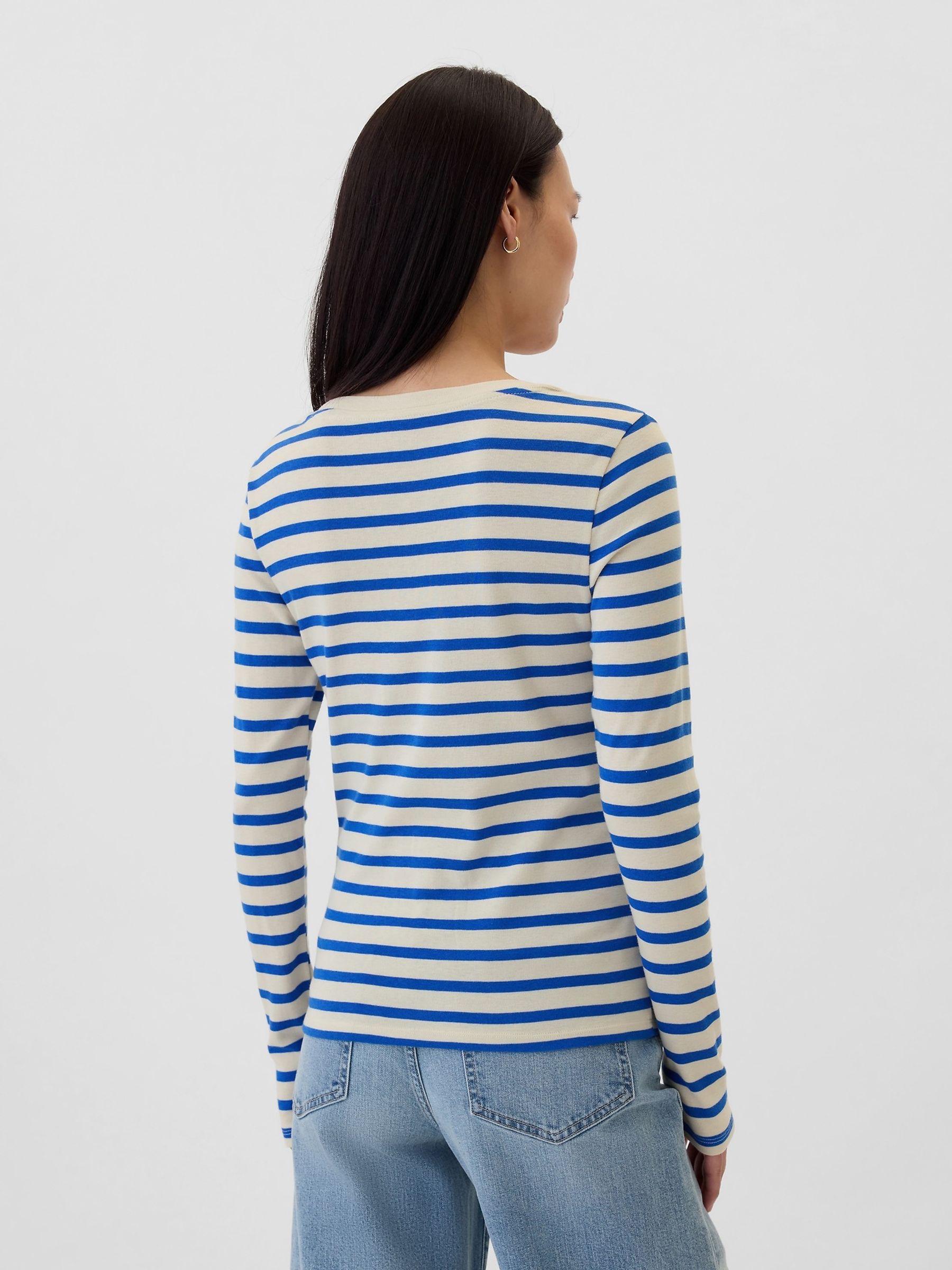 White Stripe Favourite Cotton-Modal Crew Neck Long Sleeve T-Shirt - Image 2 of 8