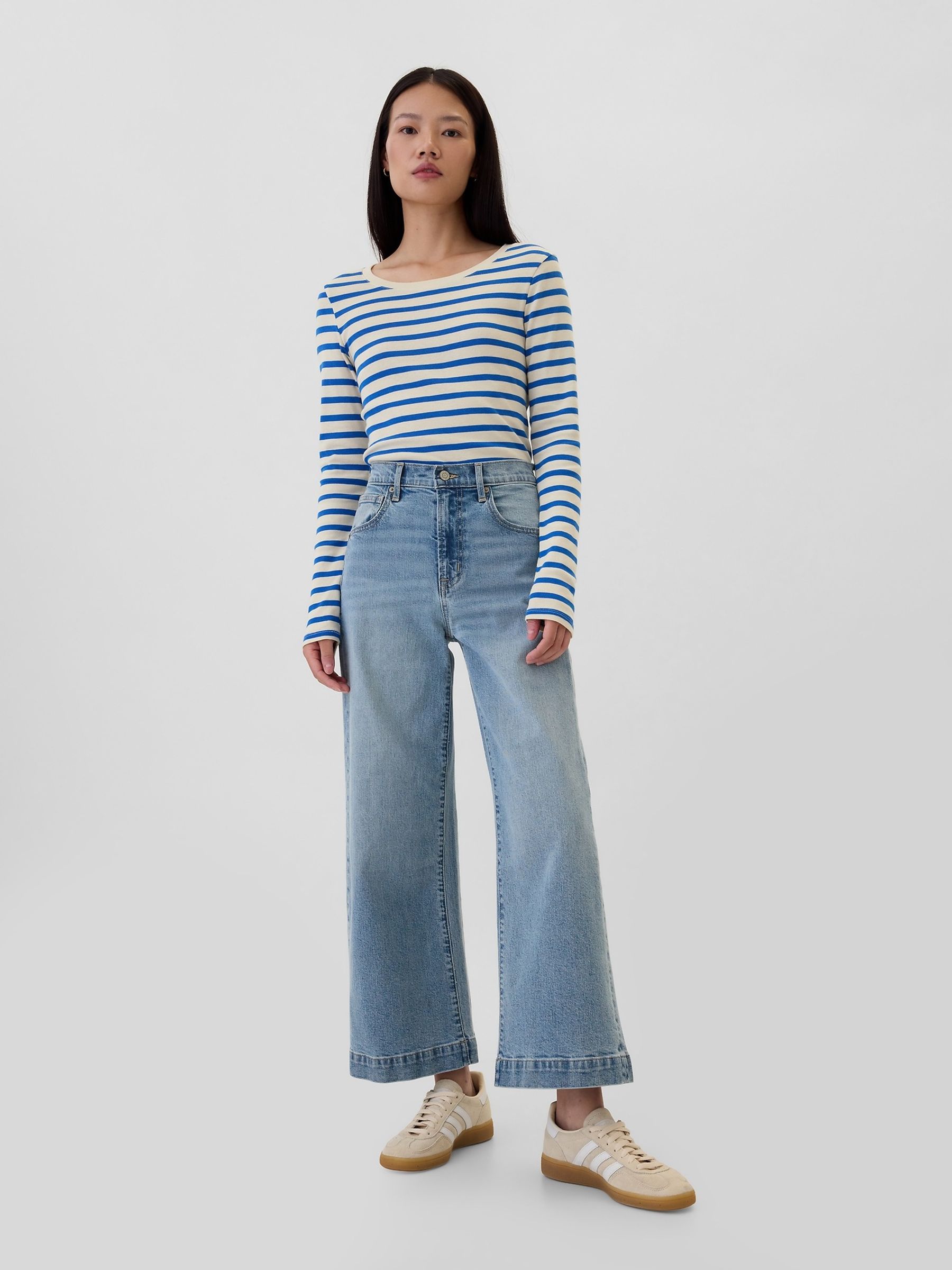 White Stripe Favourite Cotton-Modal Crew Neck Long Sleeve T-Shirt - Image 3 of 8