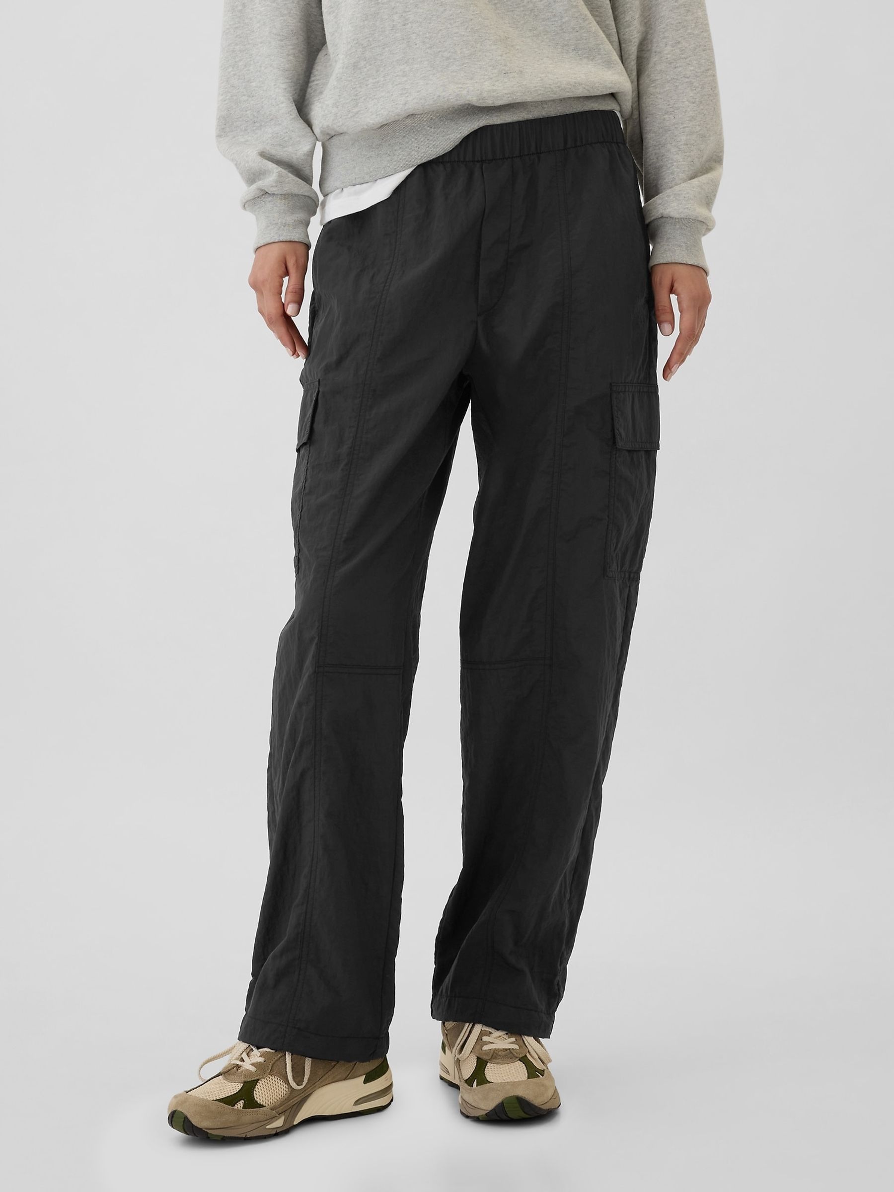 Black High Waisted Parachute Cargo Trousers - Image 3 of 5