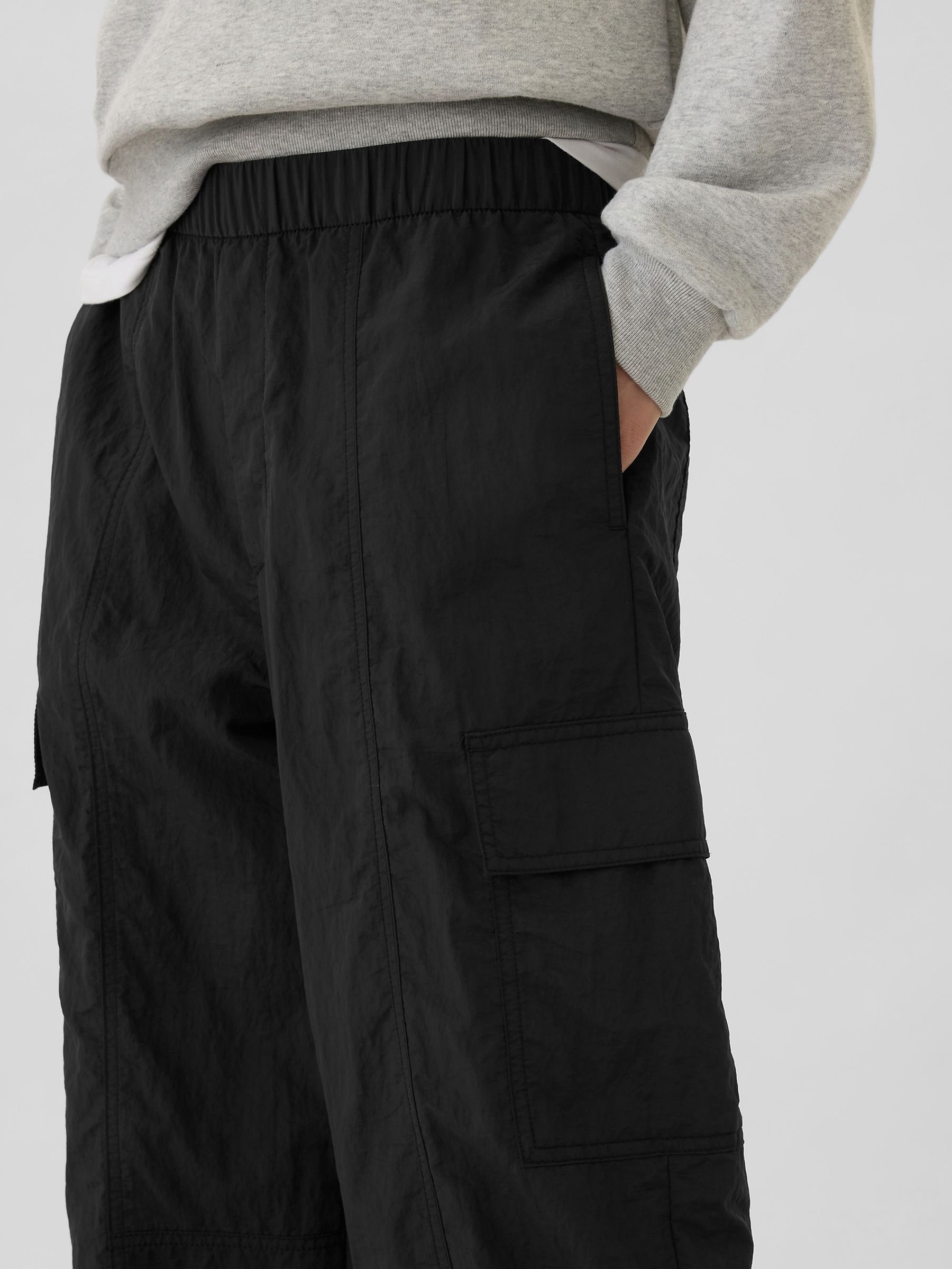 Black High Waisted Parachute Cargo Trousers - Image 4 of 5