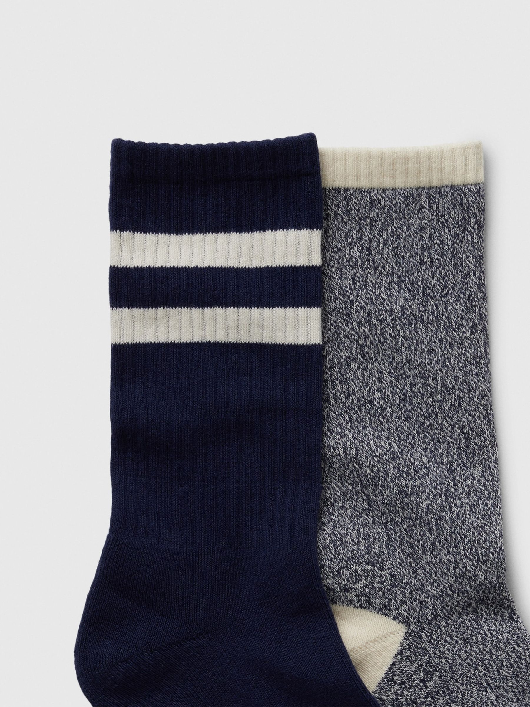 Navy/Blue Adults 2 Pack Stripe Crew Socks - Image 2 of 2