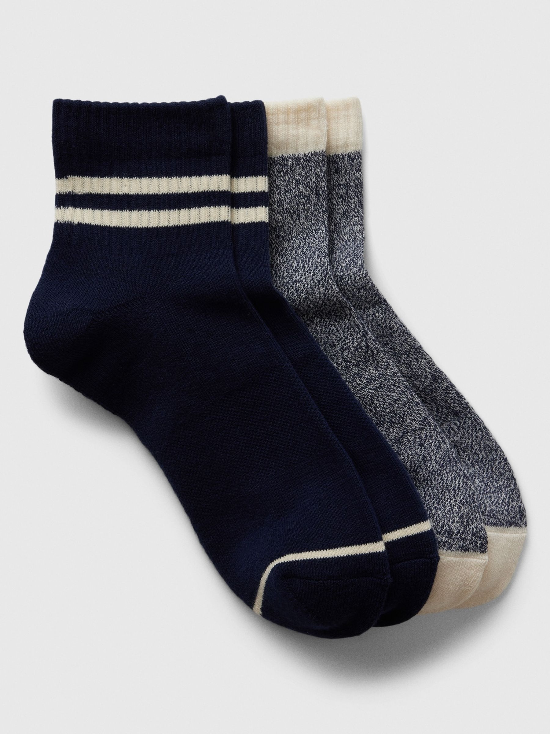 Blue Adults 2 Pack Quarter Crew Socks - Image 1 of 2