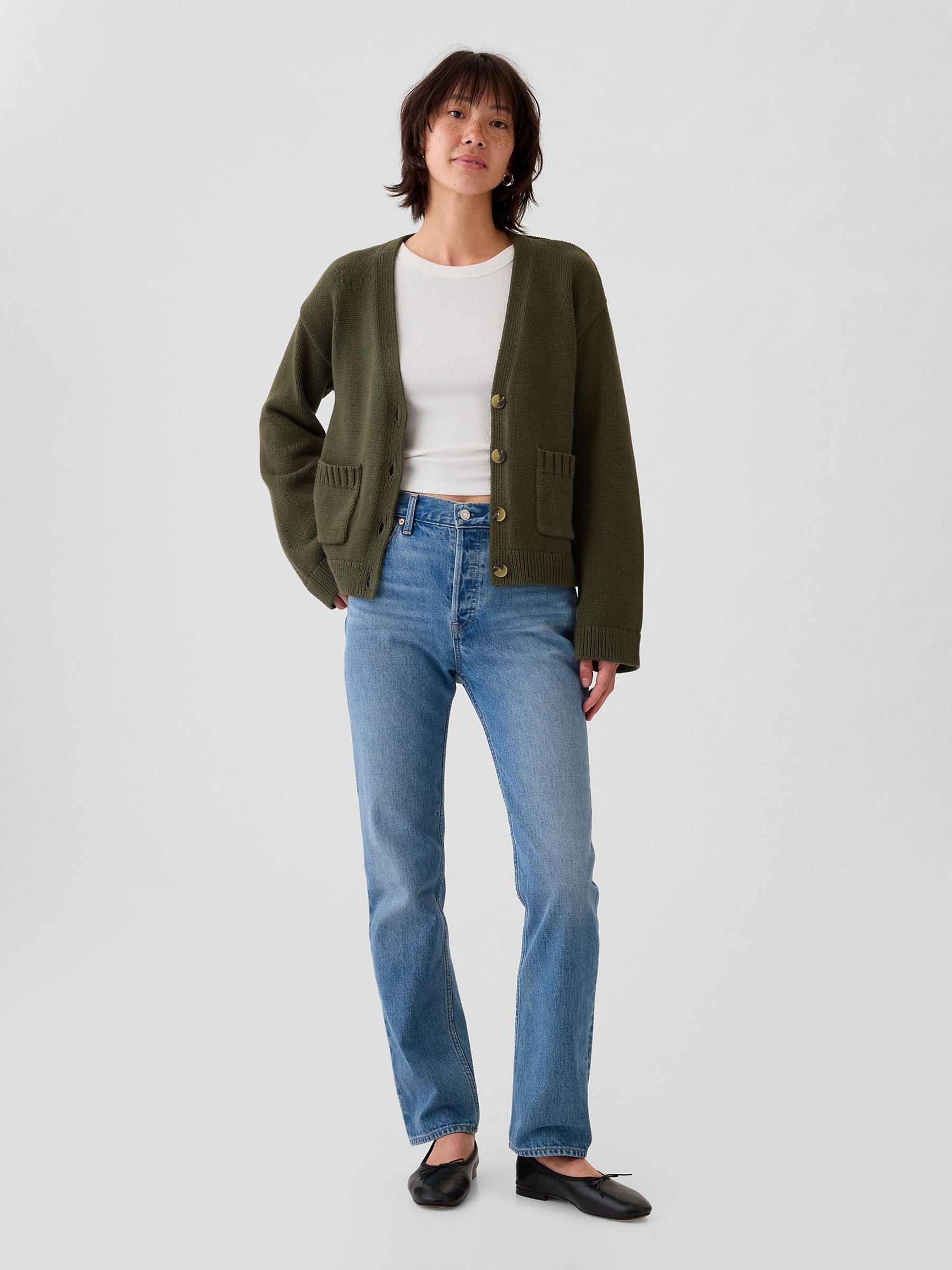 Green V-Neck Pocket Cardigan - Image 3 of 5
