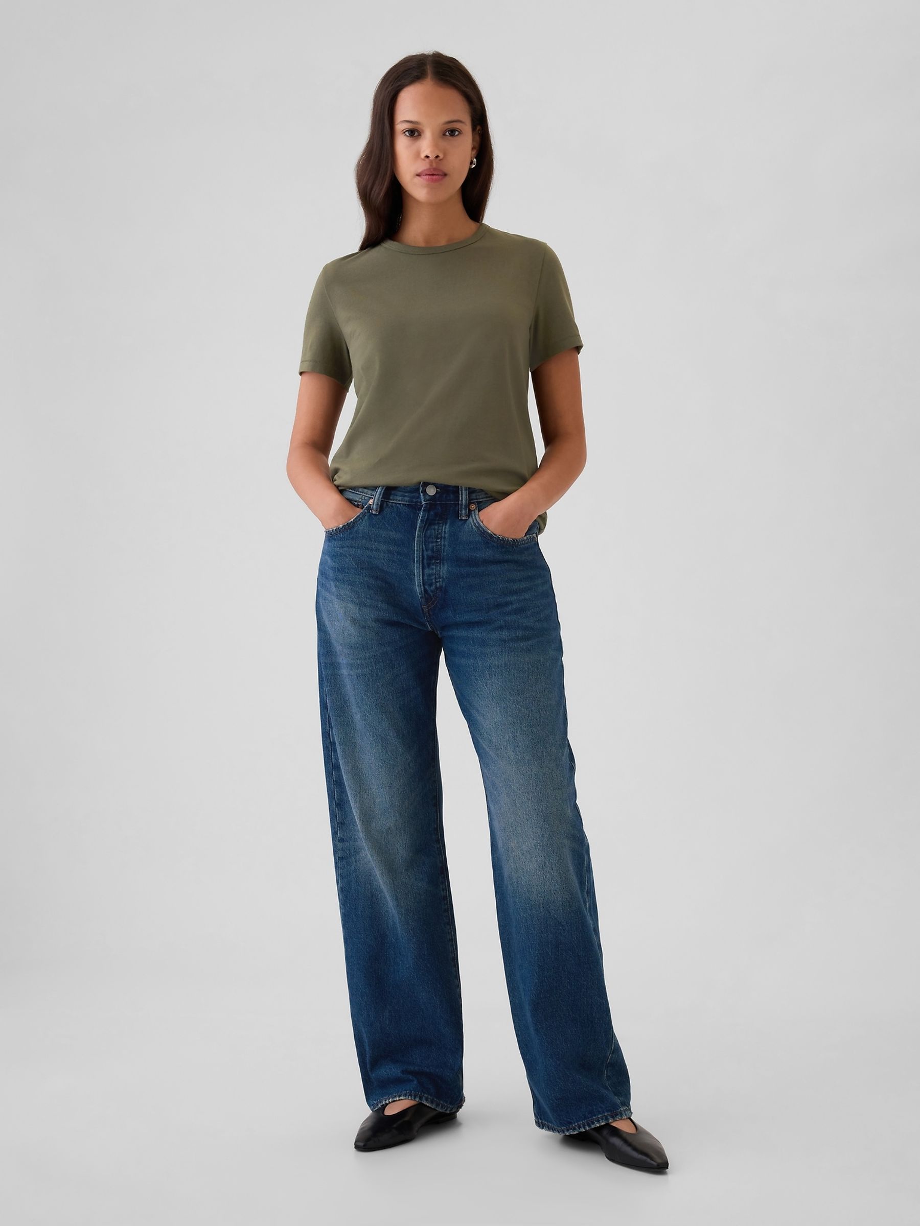 Khaki Green Crew Neck Vintage 100% Organic Cotton Short Sleeve T-Shirt - Image 3 of 5