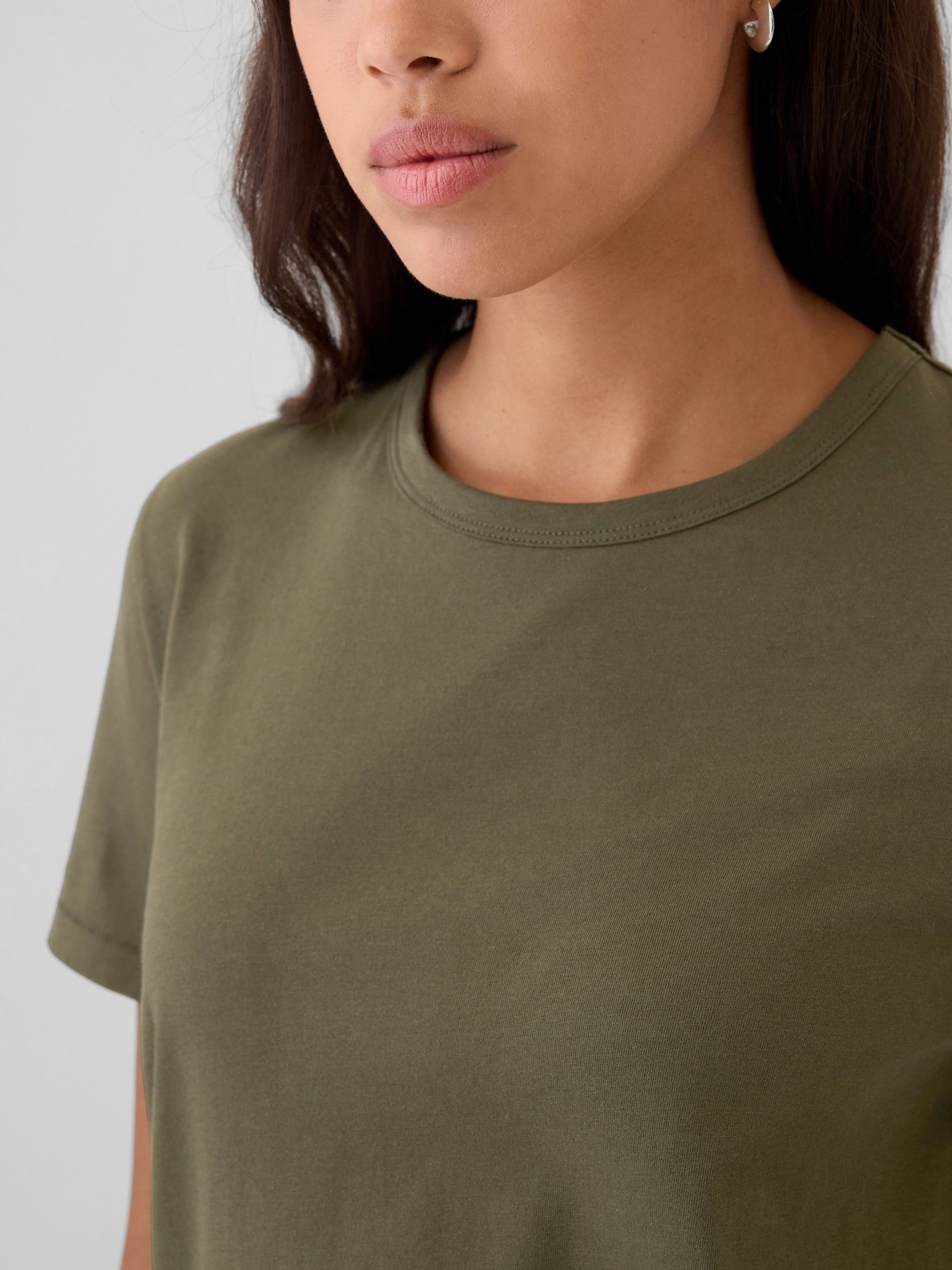 Khaki Green Crew Neck Vintage 100% Organic Cotton Short Sleeve T-Shirt - Image 4 of 5