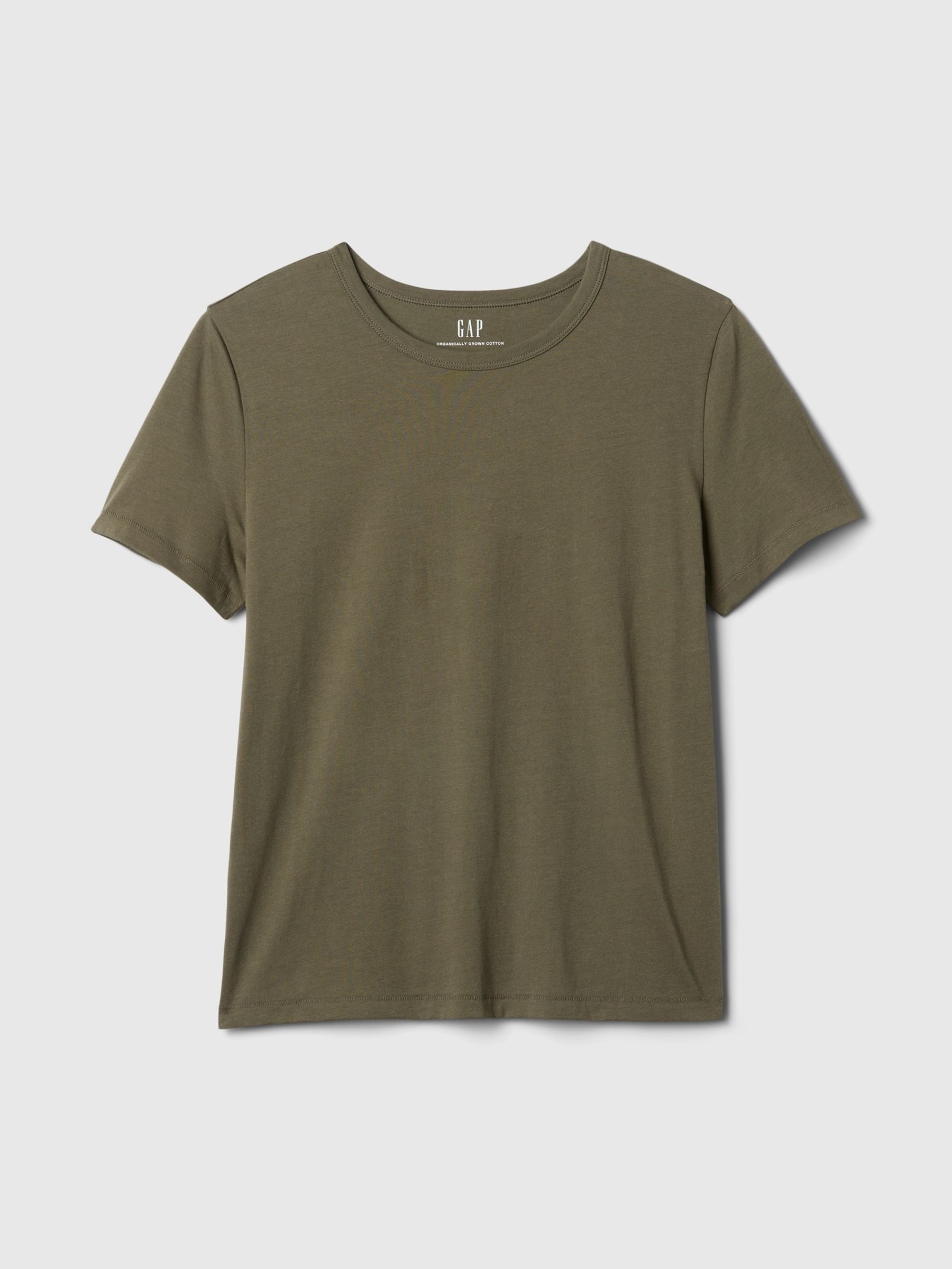 Khaki Green Crew Neck Vintage 100% Organic Cotton Short Sleeve T-Shirt - Image 5 of 5