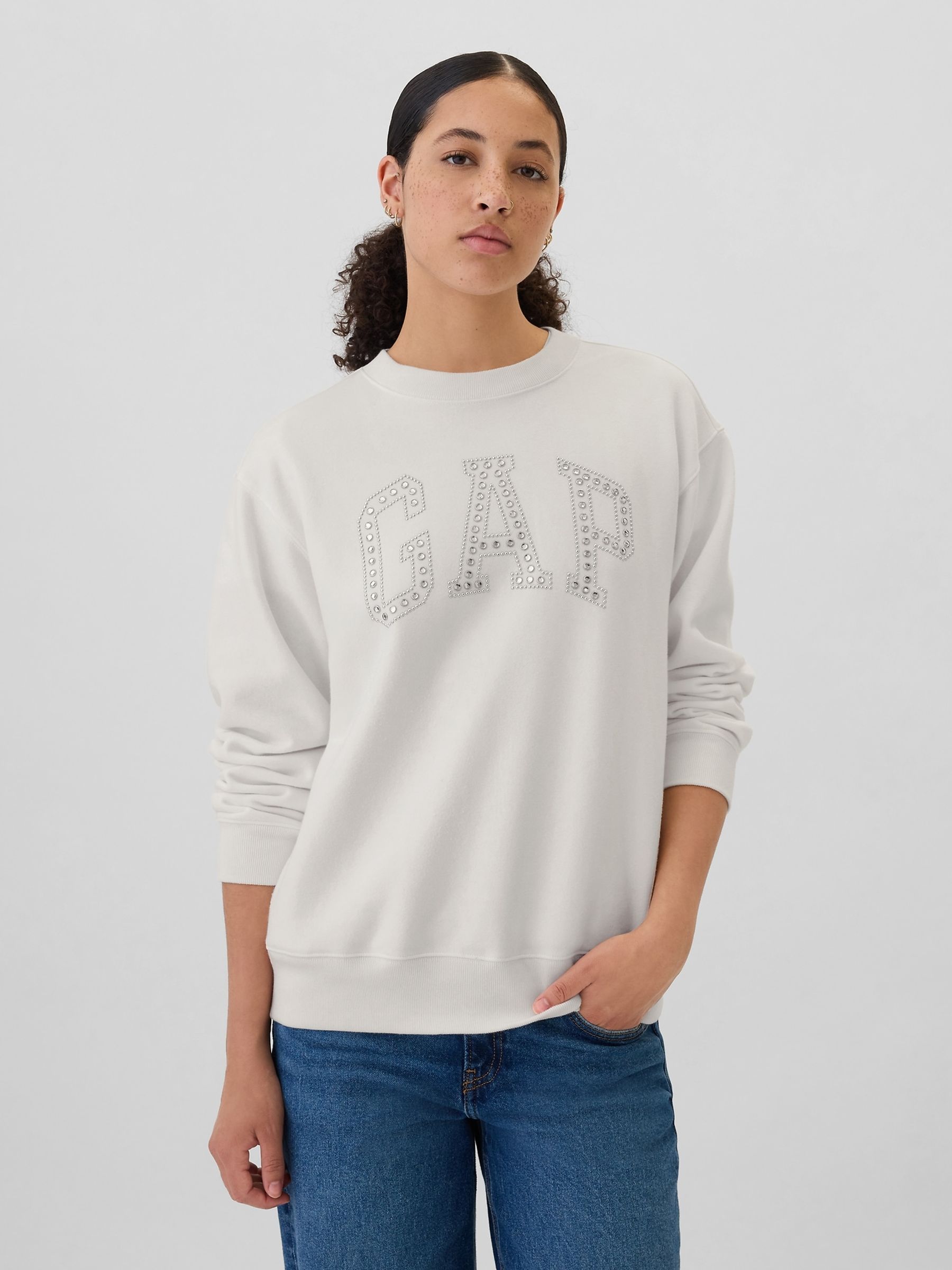White Diamante Logo Crew Neck Jumper - Image 1 of 5