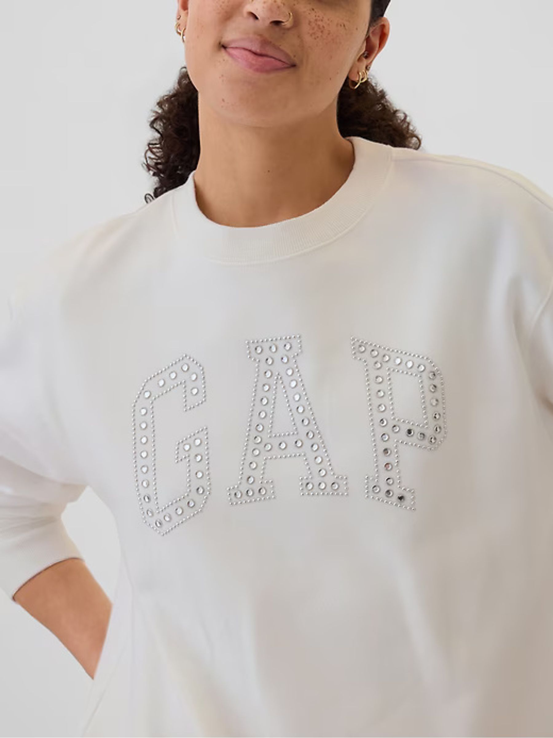White Diamante Logo Crew Neck Jumper - Image 4 of 5