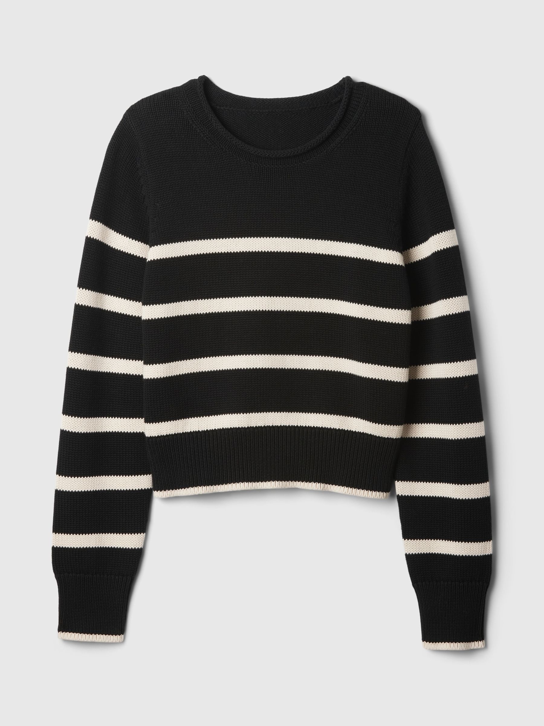 Black Stripe Soft Cotton Shrunken Roll Neck Jumper - Image 4 of 5