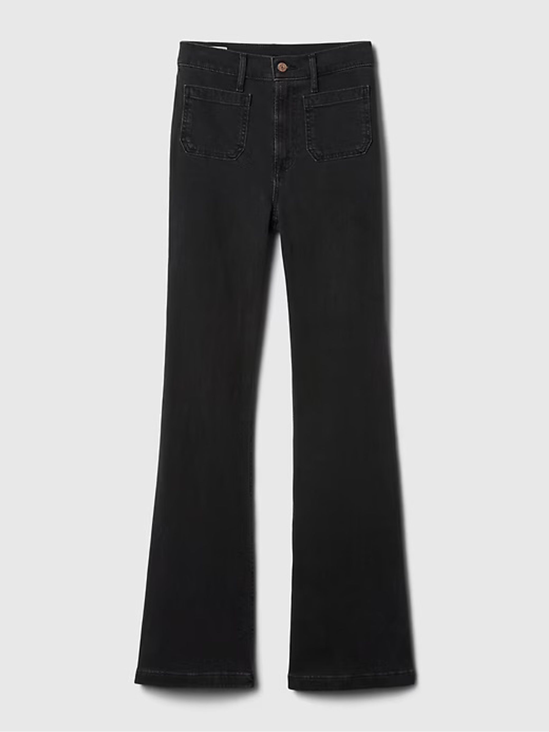 Black High Waisted Double Pocket 70s Flare Jeans - Image 10 of 11