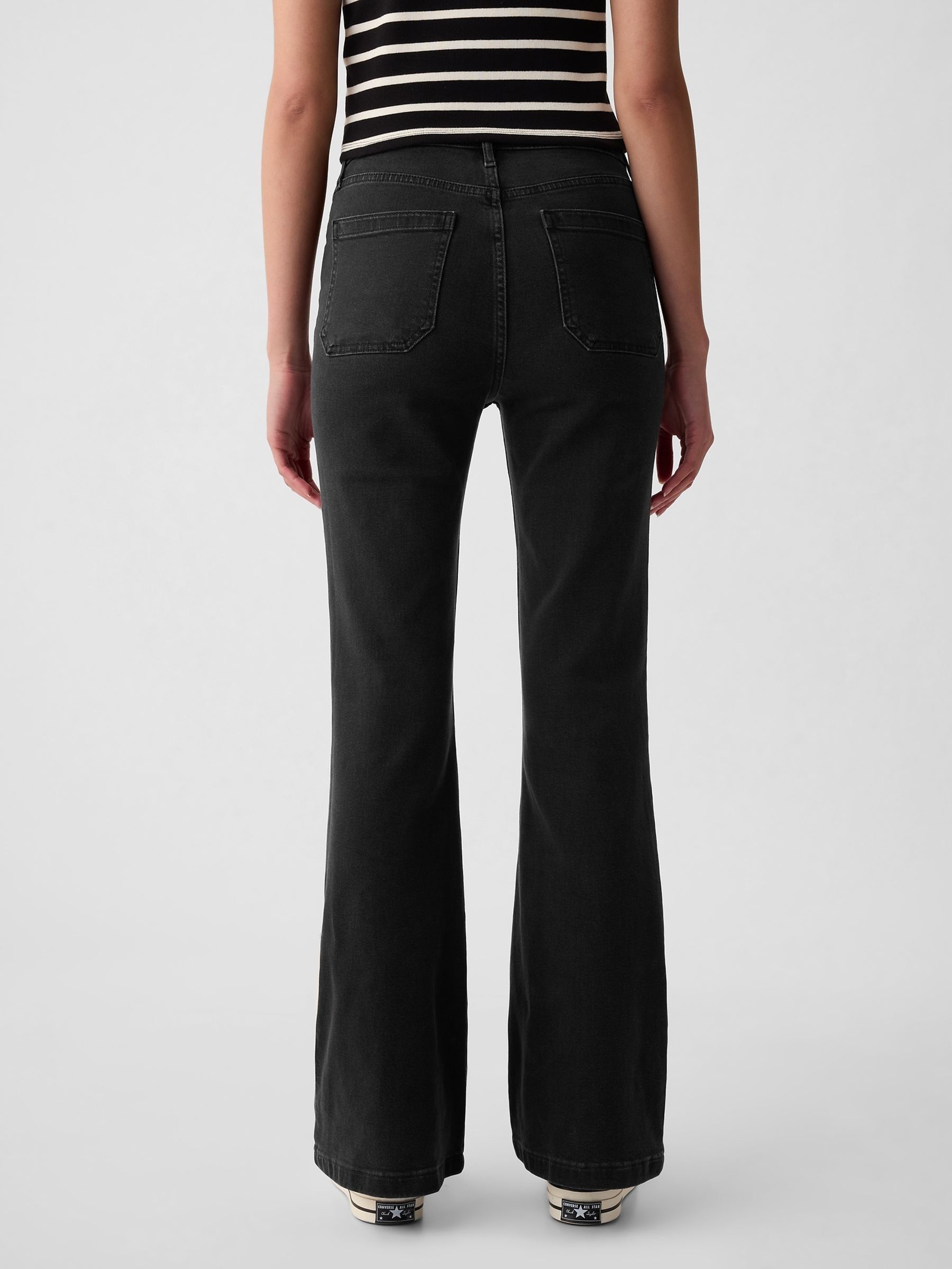 Black High Waisted Double Pocket 70s Flare Jeans - Image 3 of 11