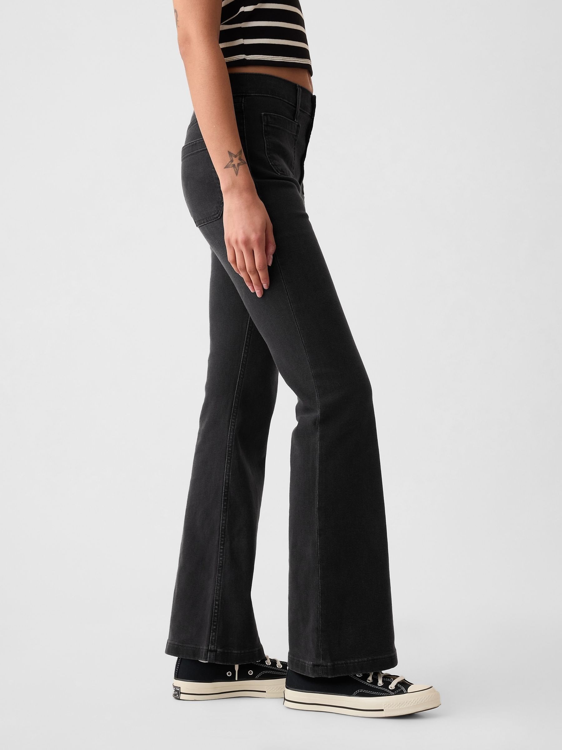 Black High Waisted Double Pocket 70s Flare Jeans - Image 5 of 11