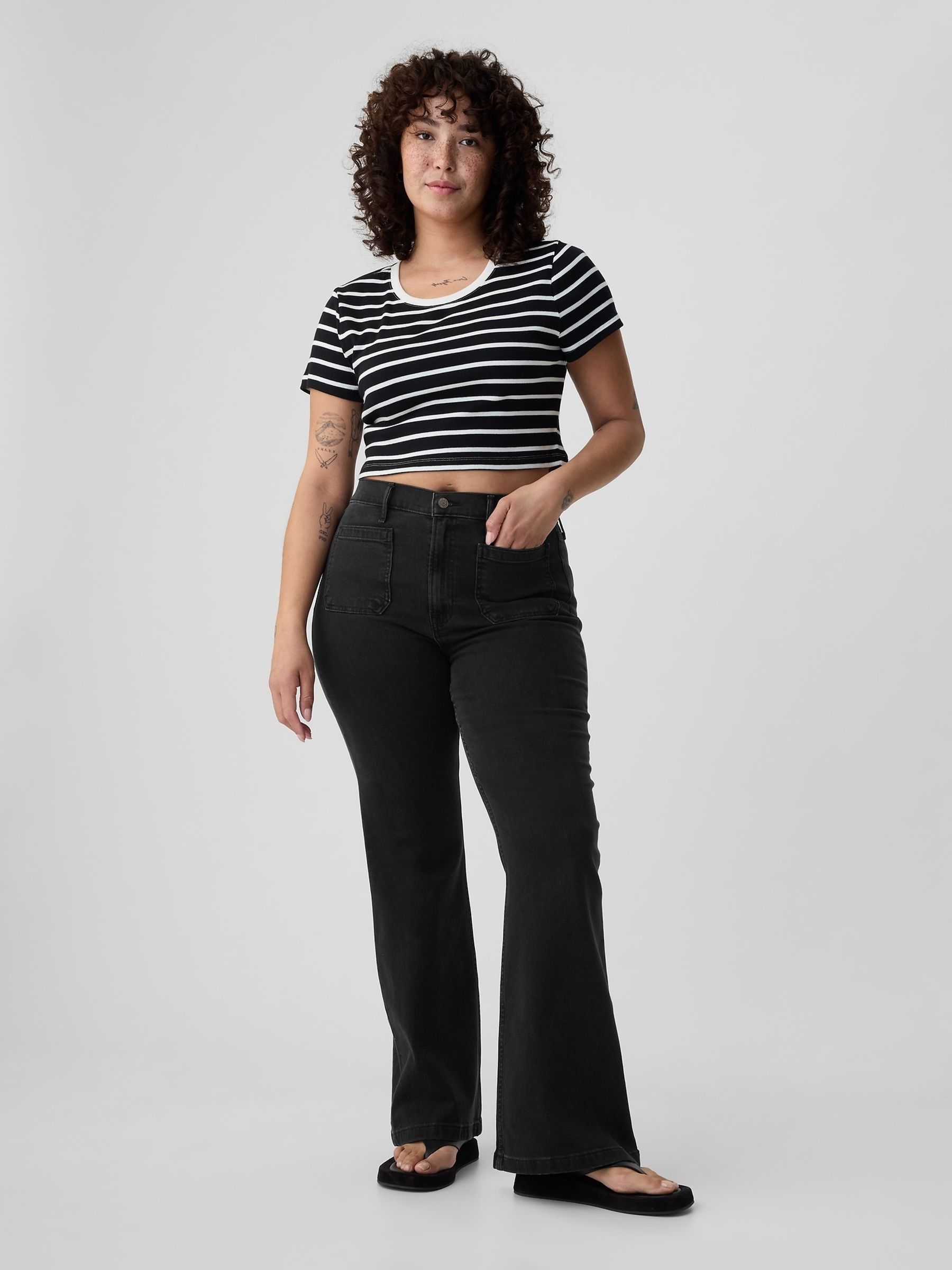Black High Waisted Double Pocket 70s Flare Jeans - Image 6 of 11
