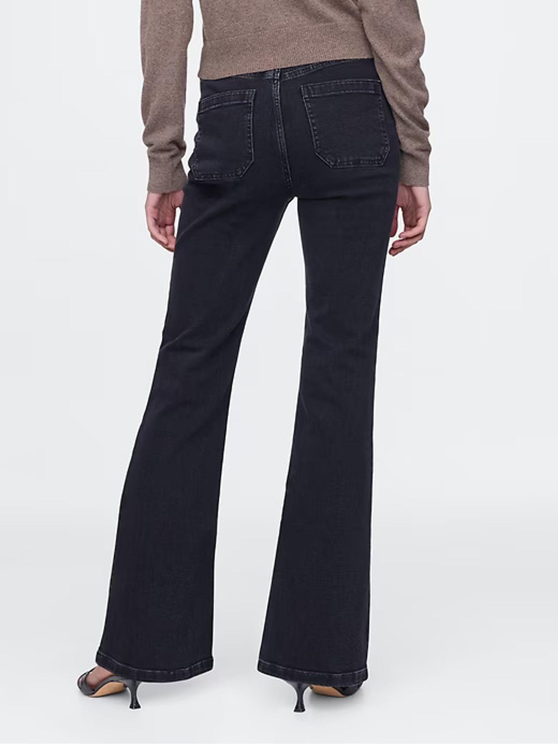 Black High Waisted Double Pocket 70s Flare Jeans - Image 8 of 11