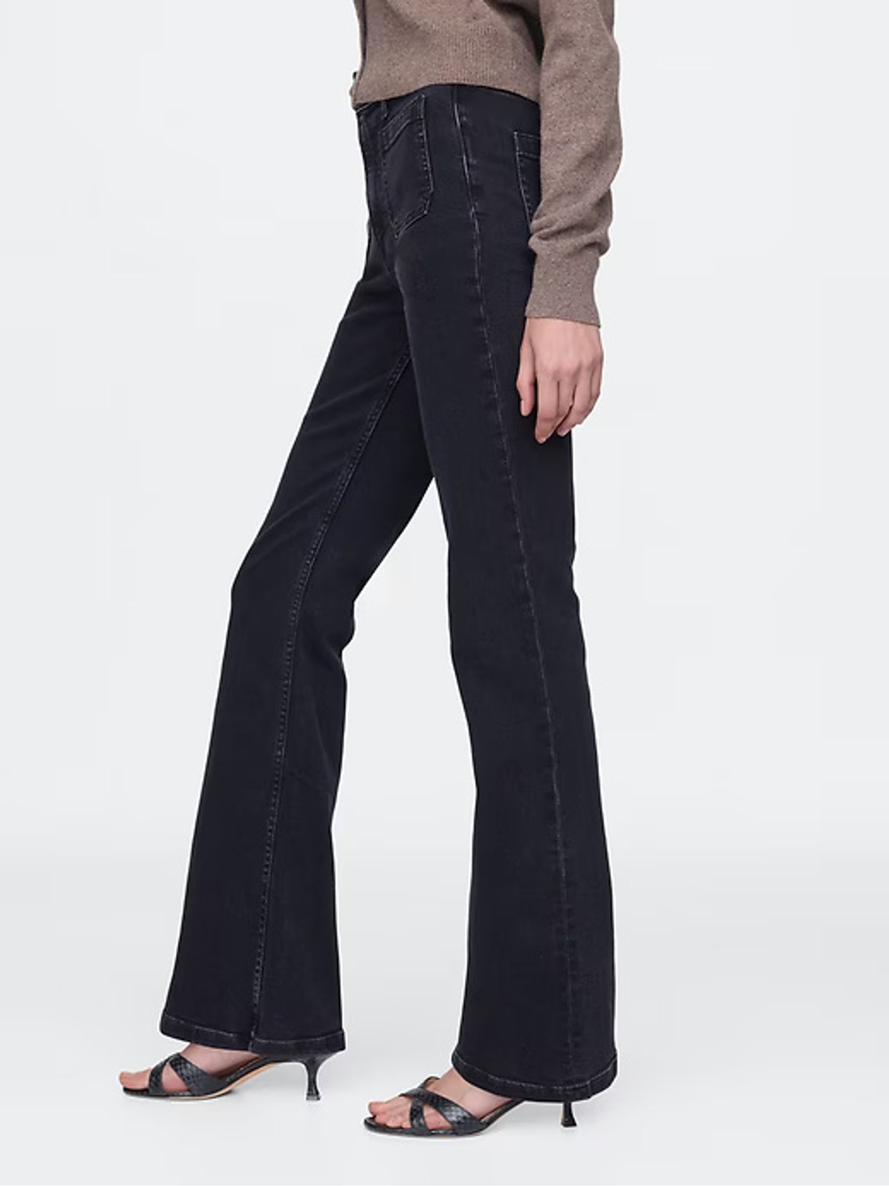 Black High Waisted Double Pocket 70s Flare Jeans - Image 9 of 11