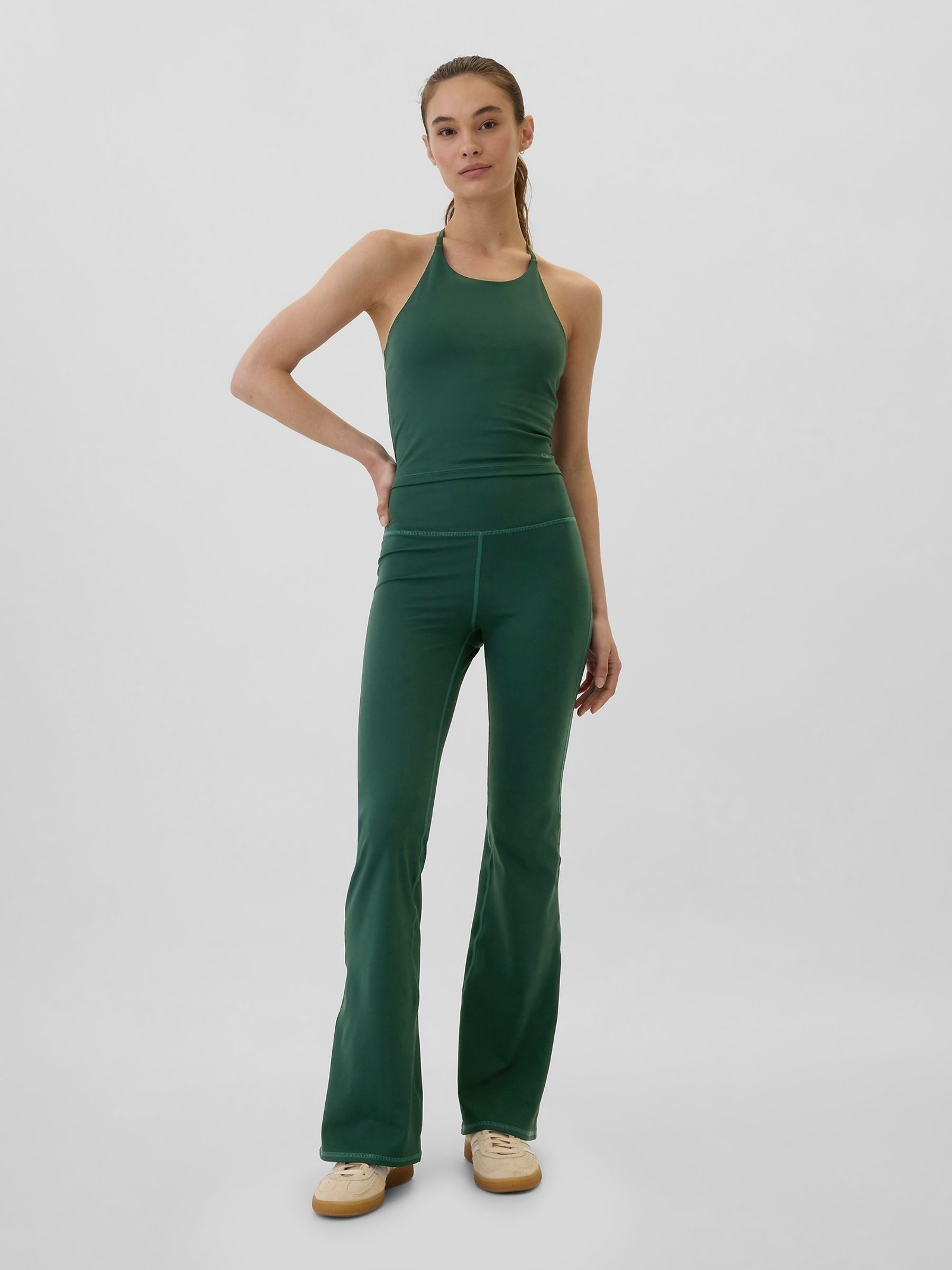 Green Flare High Waisted Studio Leggings - Image 1 of 5