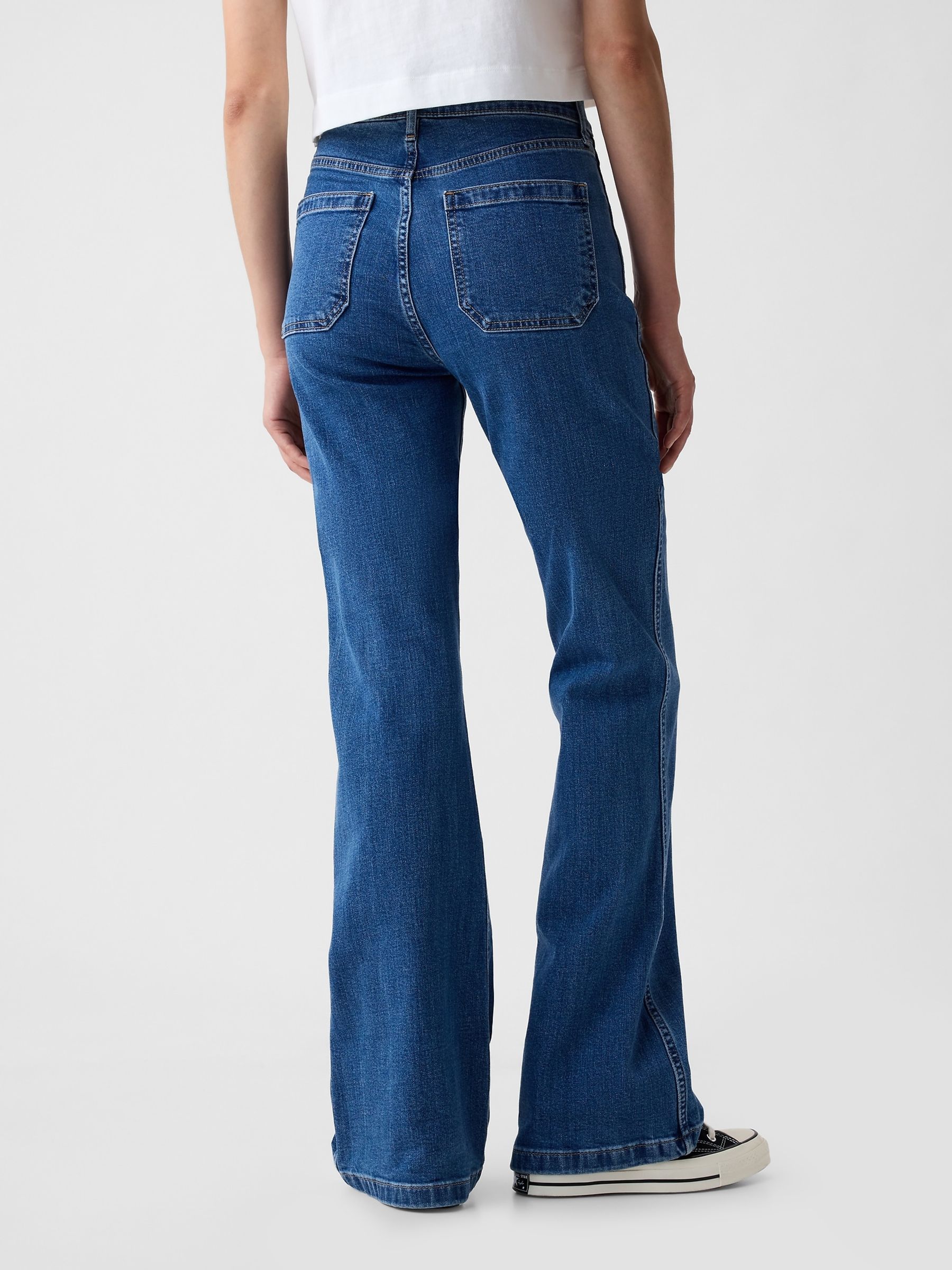 Blue High Waisted Double Pocket 70s Flare Jeans - Image 2 of 5