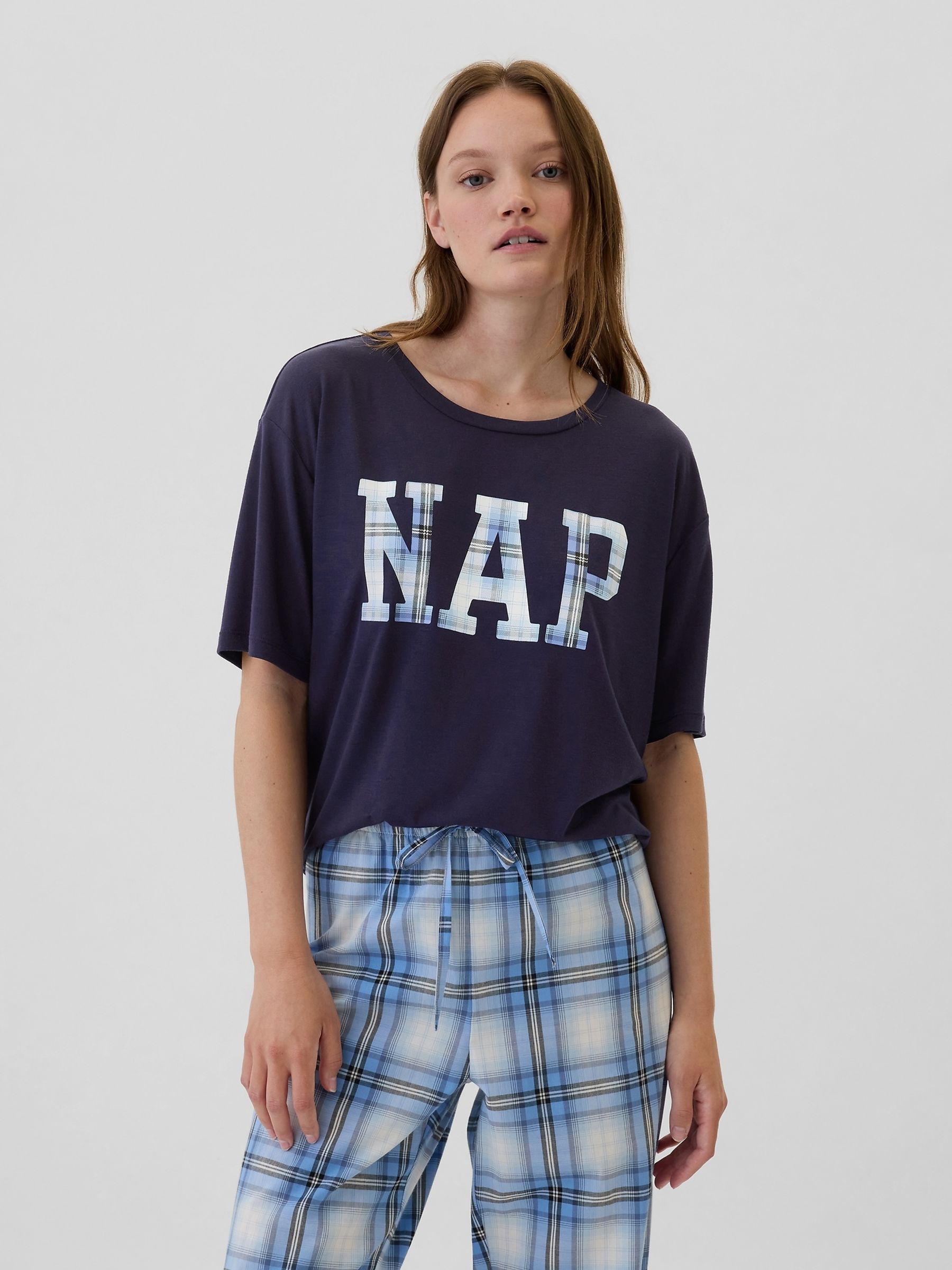 Blue Relaxed Graphic Short Sleeve Pyjama T-Shirt - Image 1 of 4
