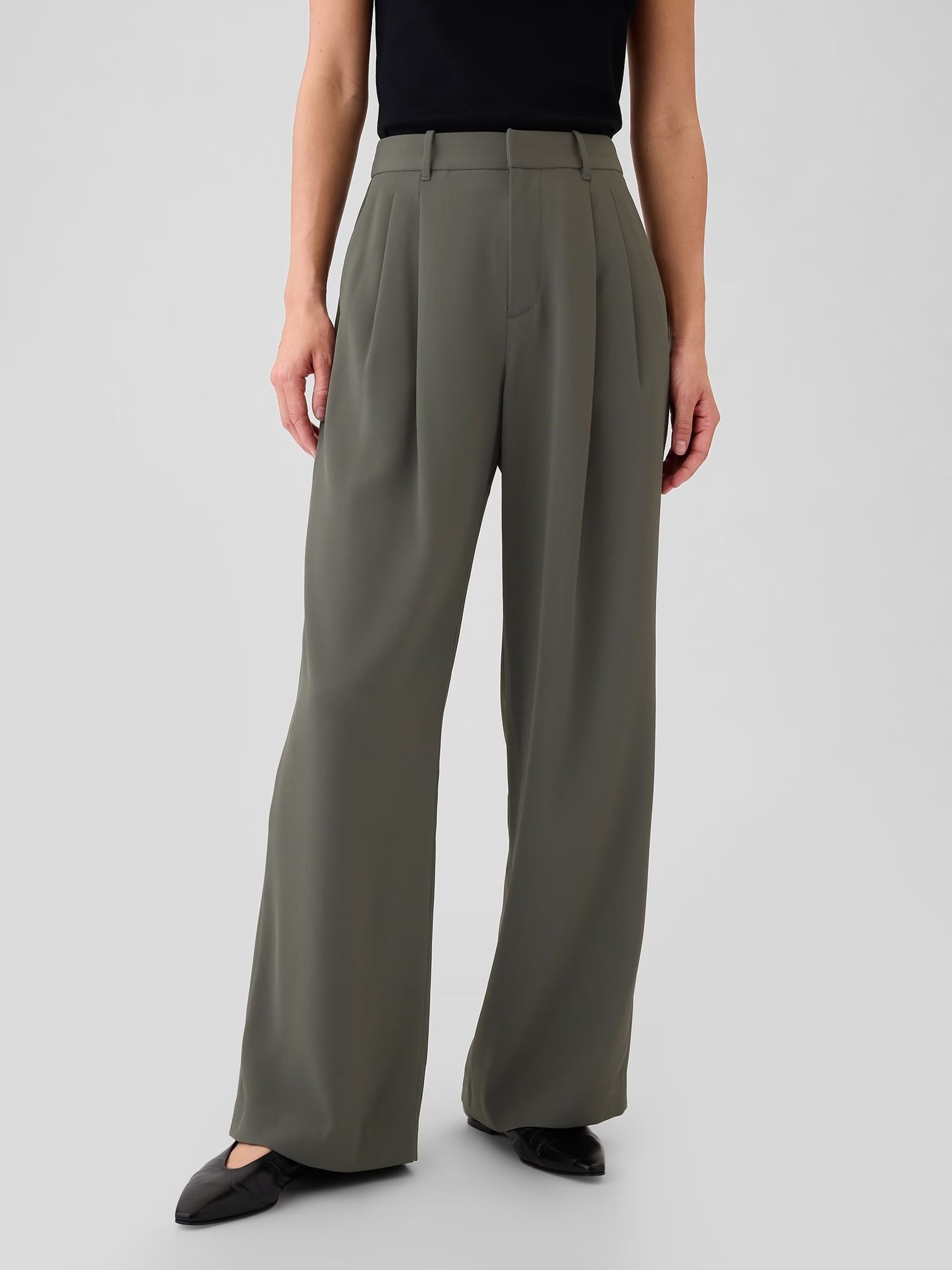 Dark Green 365 High Waisted Pleated Trousers - Image 1 of 5