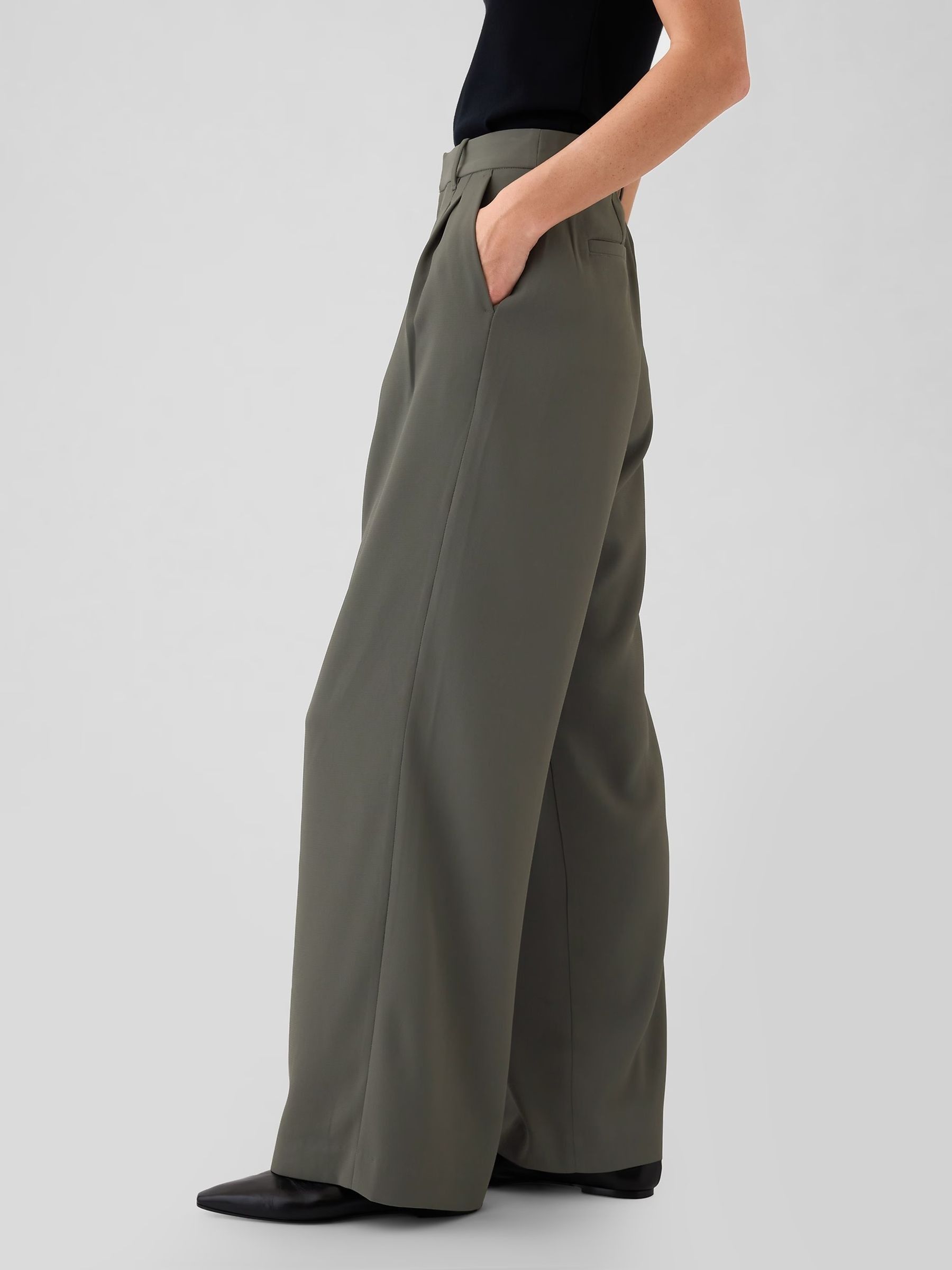 Dark Green 365 High Waisted Pleated Trousers - Image 3 of 5