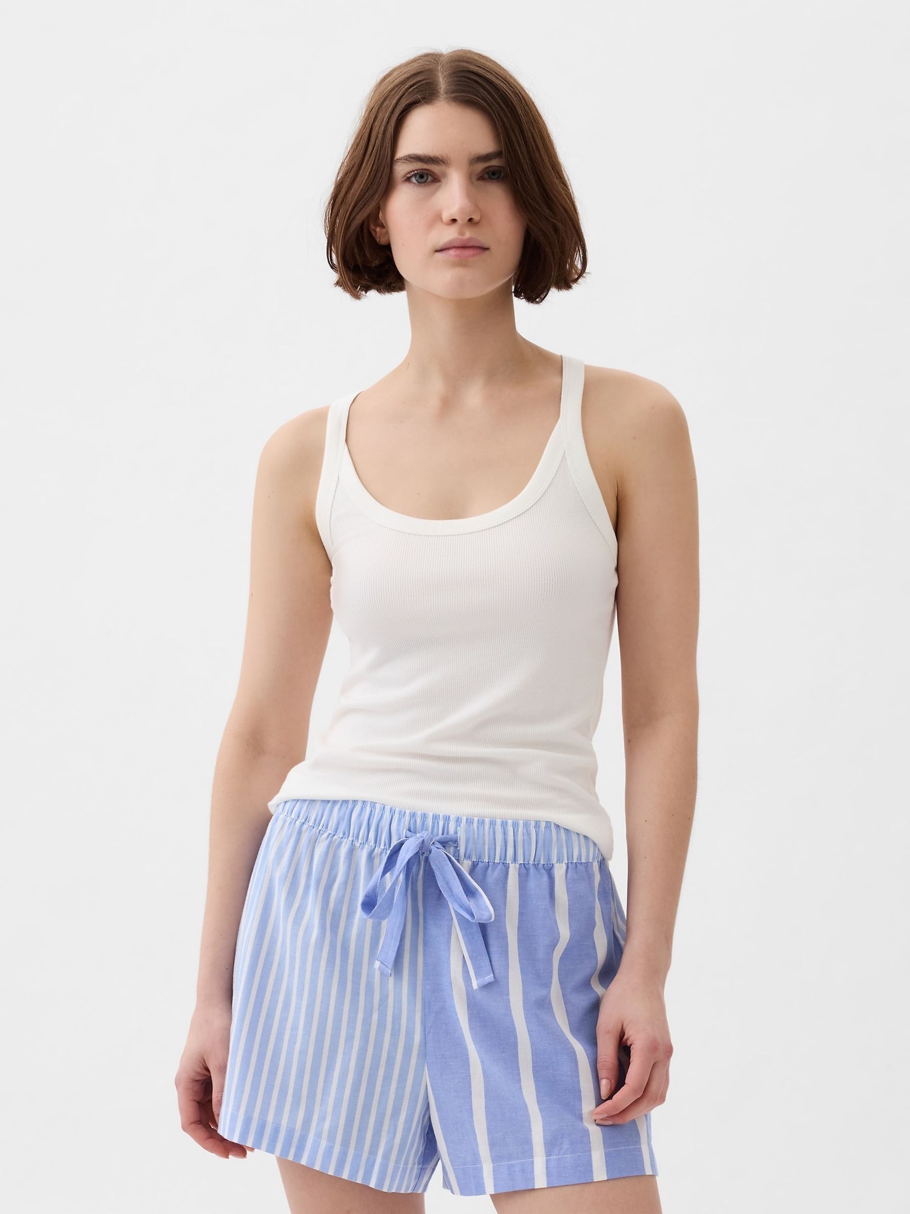 White Mini Ribbed Scoop Neck Pyjama Vest Top - Image 1 of 3