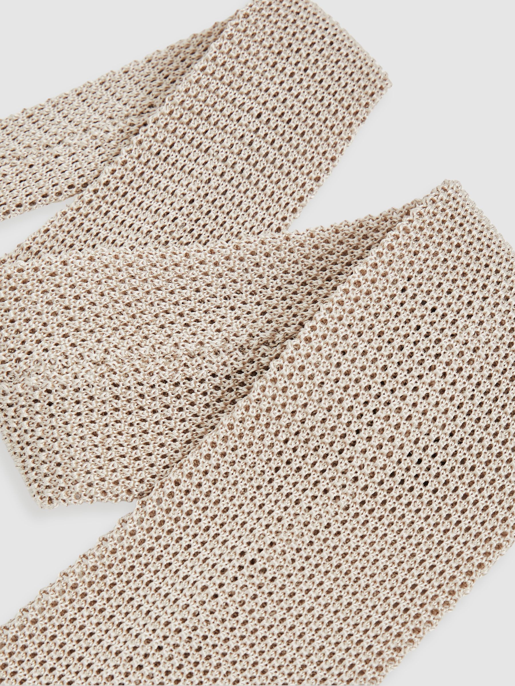 Silk Knitted Tie in Champagne - Image 3 of 5