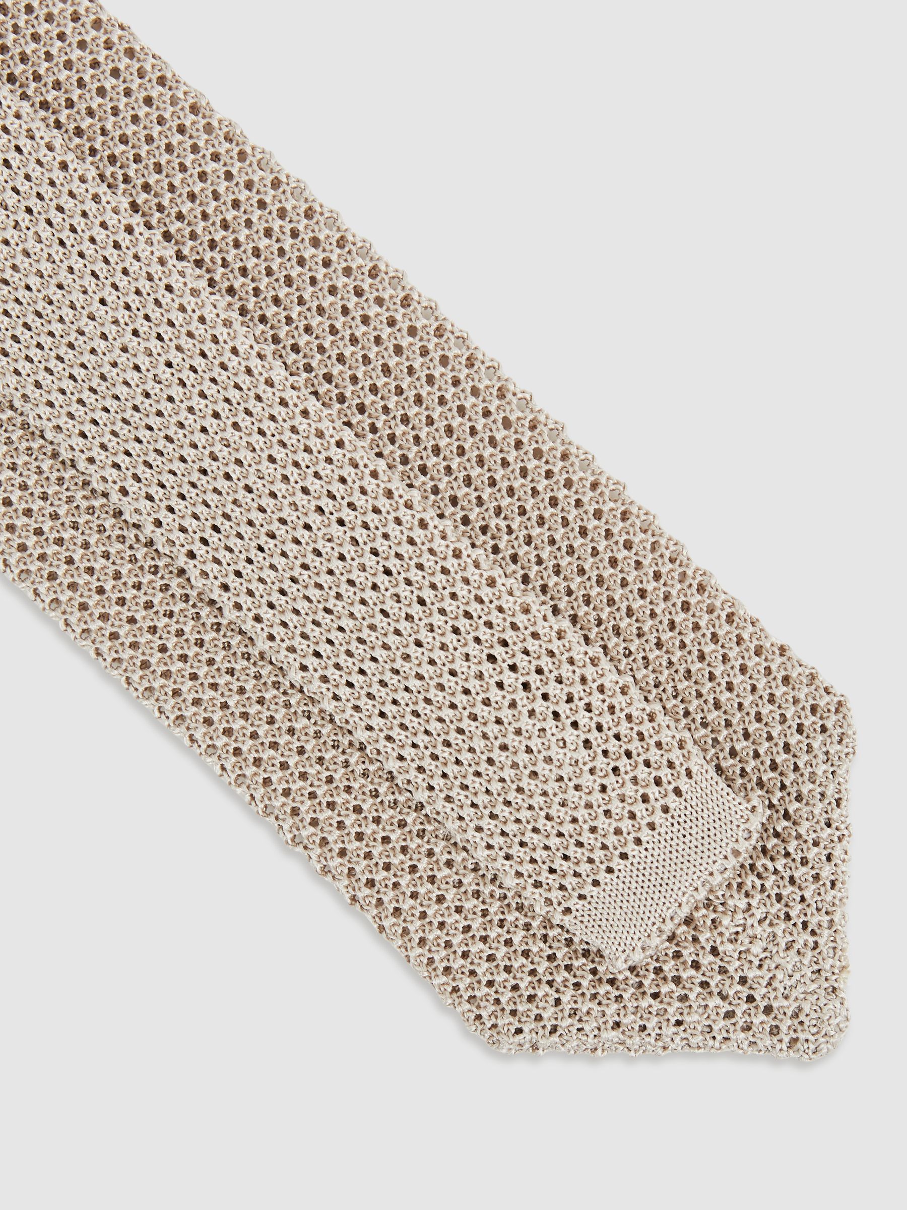 Silk Knitted Tie in Champagne - Image 4 of 5