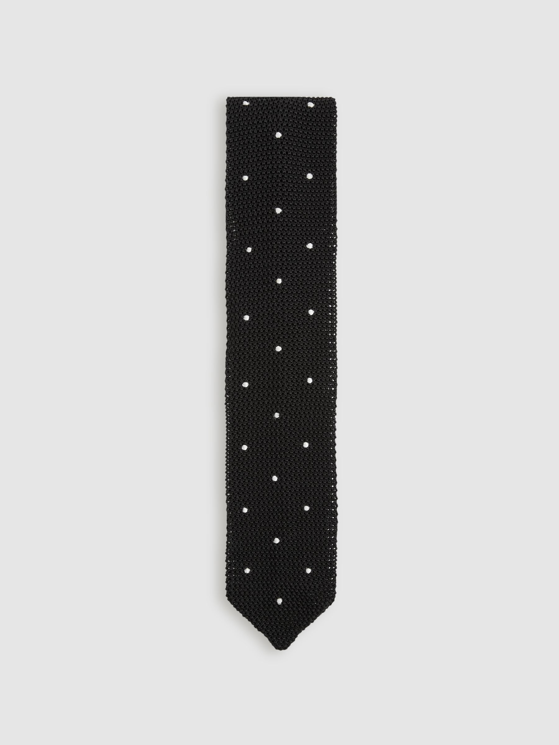Silk Knitted Pin-Dot Tie in Black - Image 1 of 5
