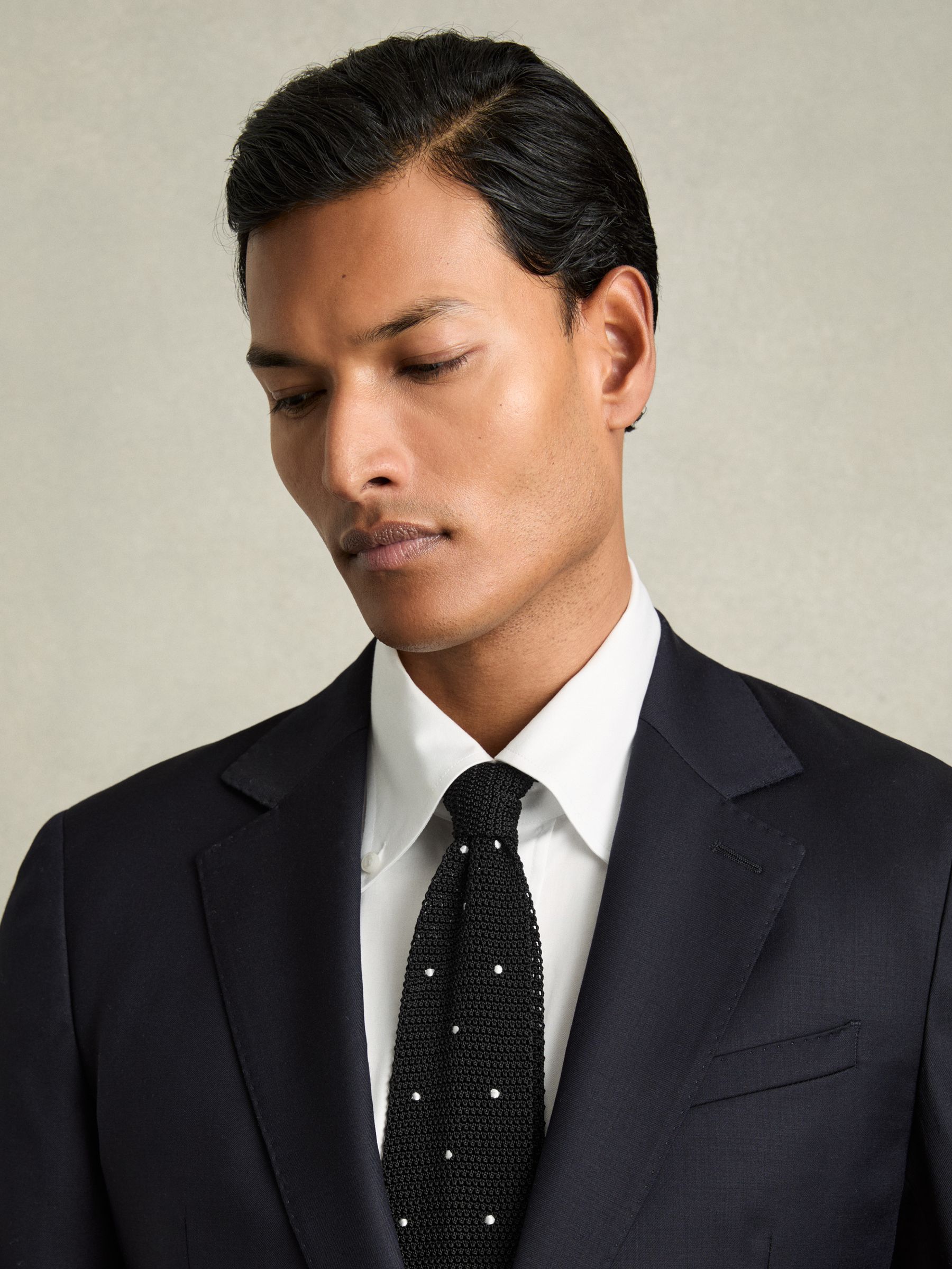 Silk Knitted Pin-Dot Tie in Black - Image 2 of 5