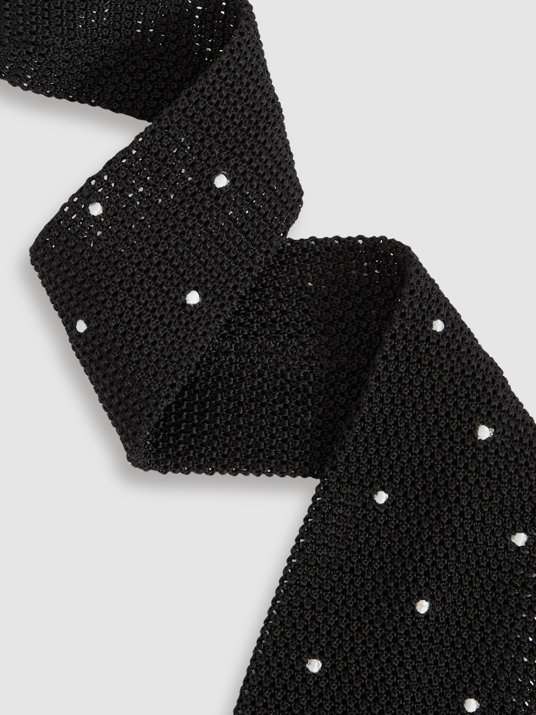 Silk Knitted Pin-Dot Tie in Black - Image 3 of 5