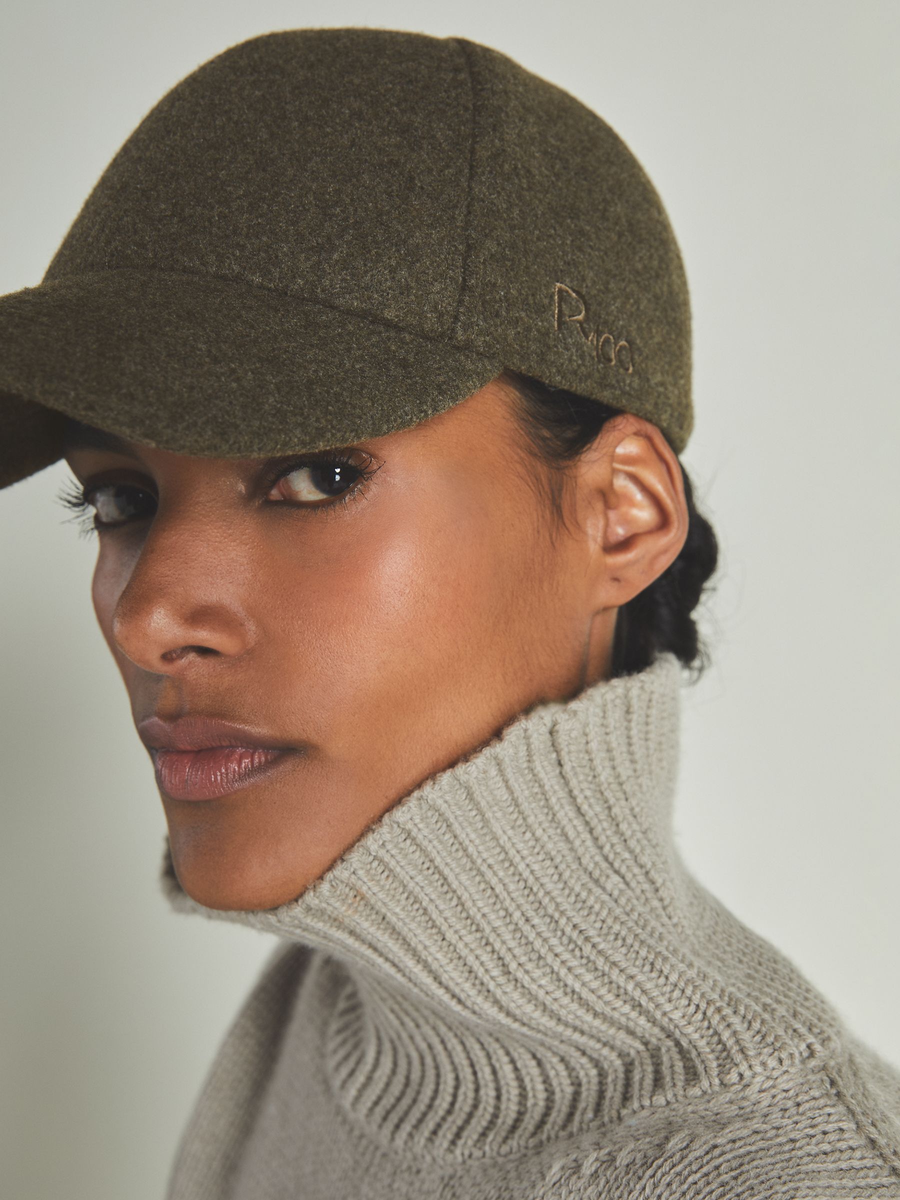 Reiss | Les 100 Ciels Felted-Tweed Baseball Cap in Khaki - Image 2 of 4