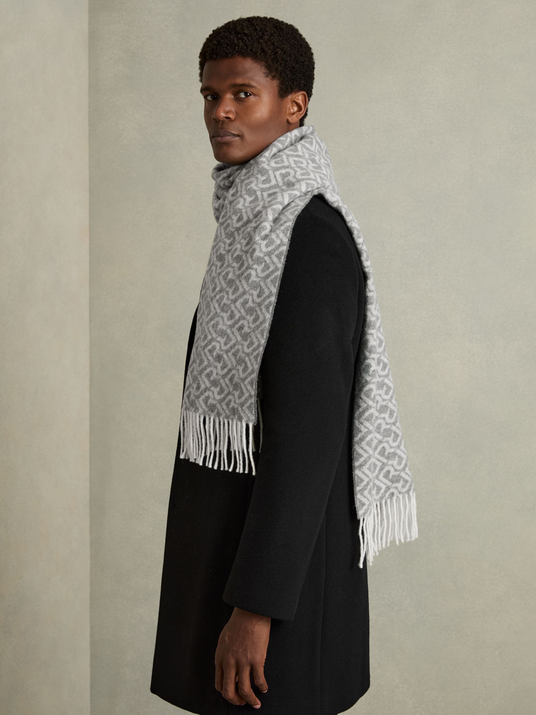 Logo-Jacquard Scarf With Wool in Charcoal / Off White - Image 2 of 5