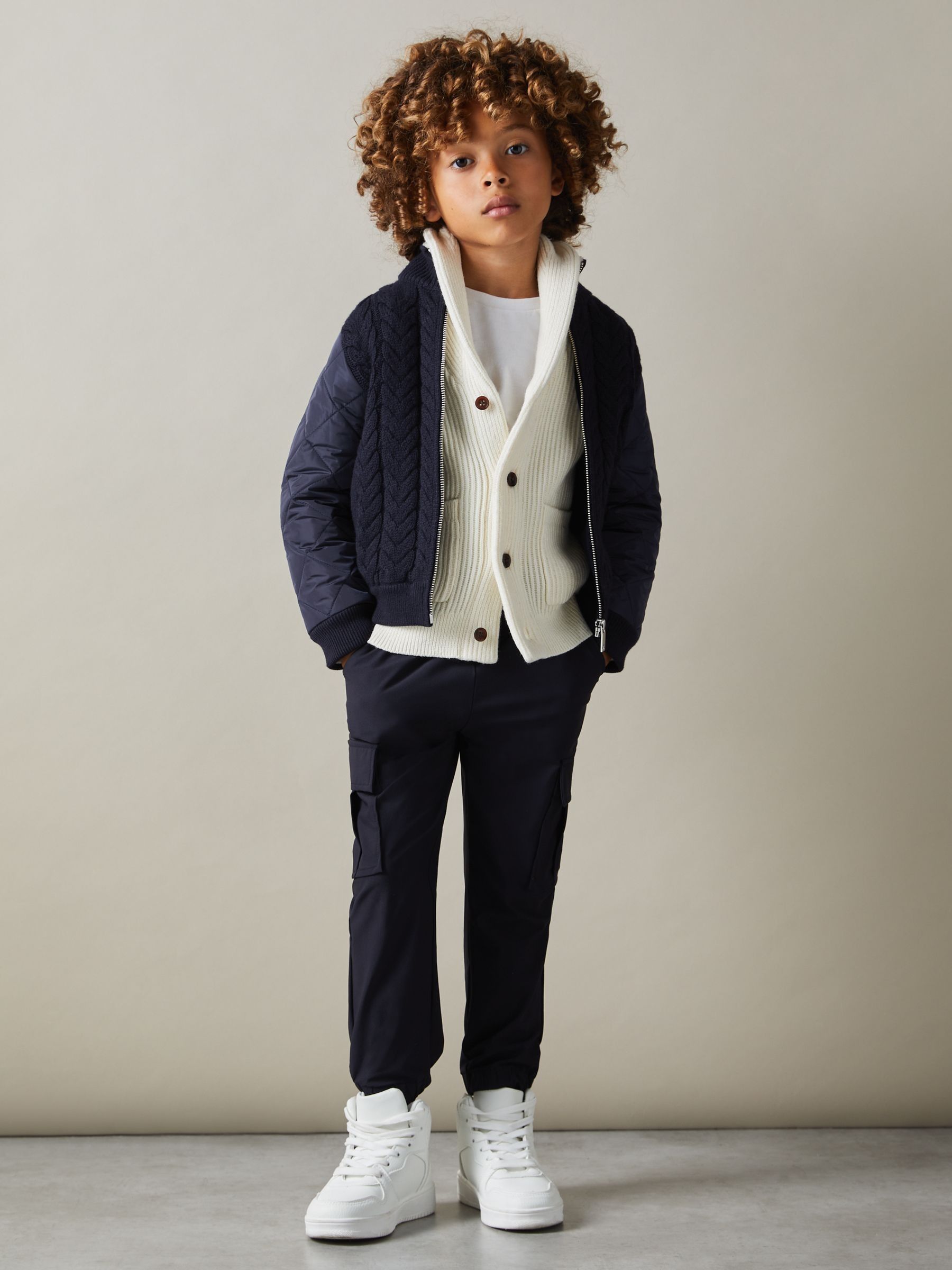 9-13 yrs Hybrid Quilt-Knit Jacket in Navy - Image 3 of 4