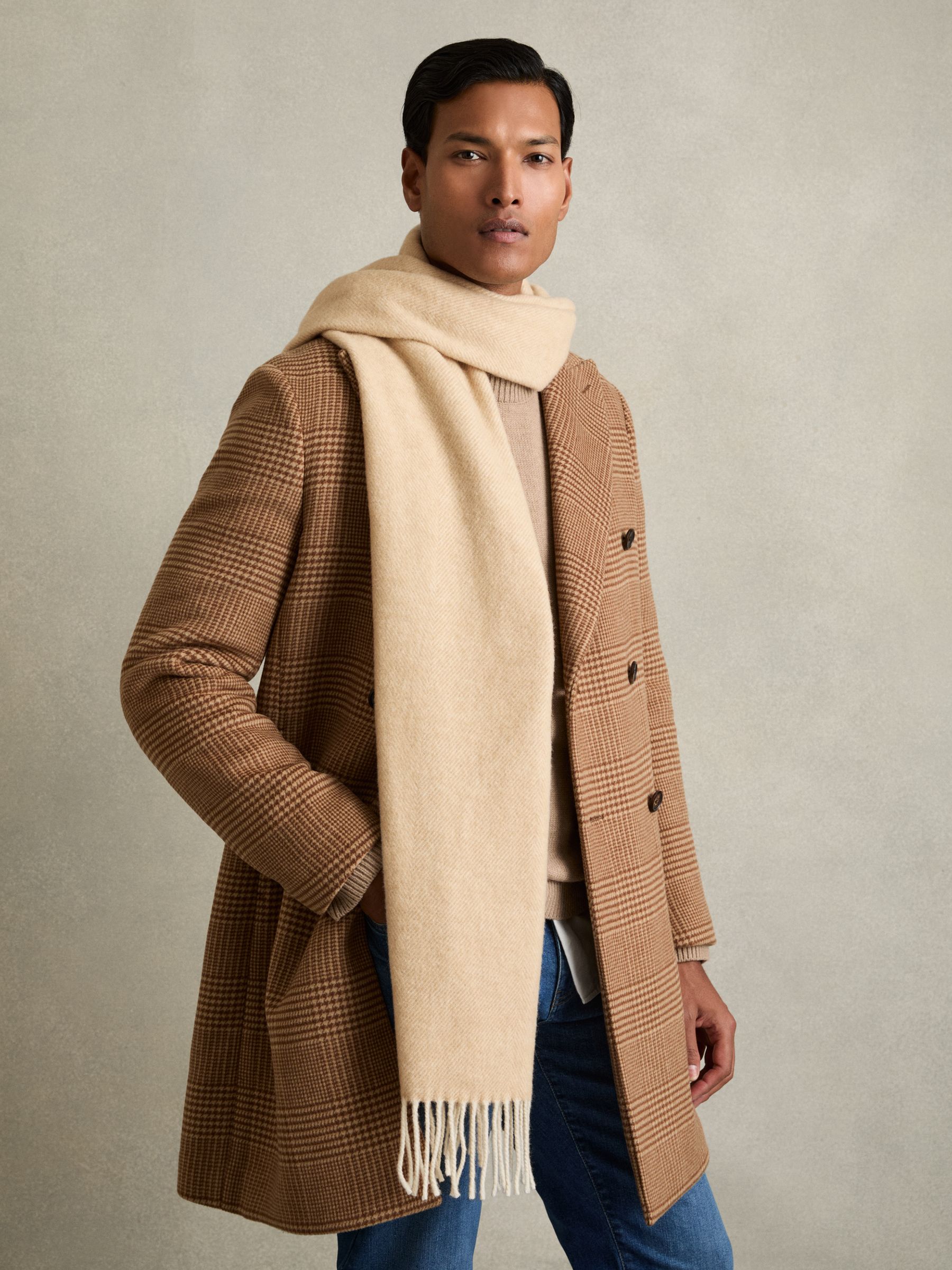 Wool-Blend Herringbone Scarf in Oatmeal/White - Image 2 of 4